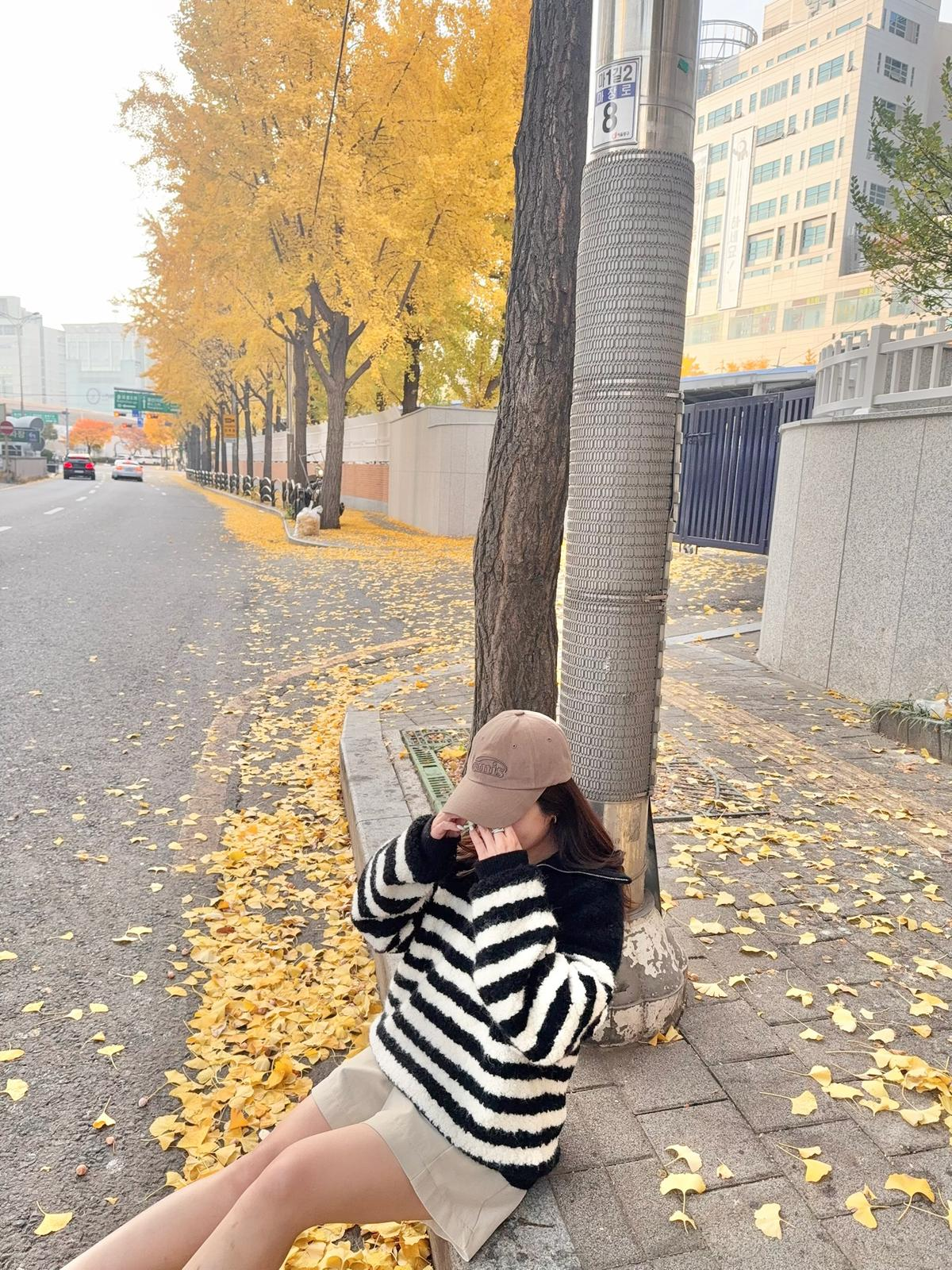 半拉鍊橫間毛毛針織上衣(黑色)