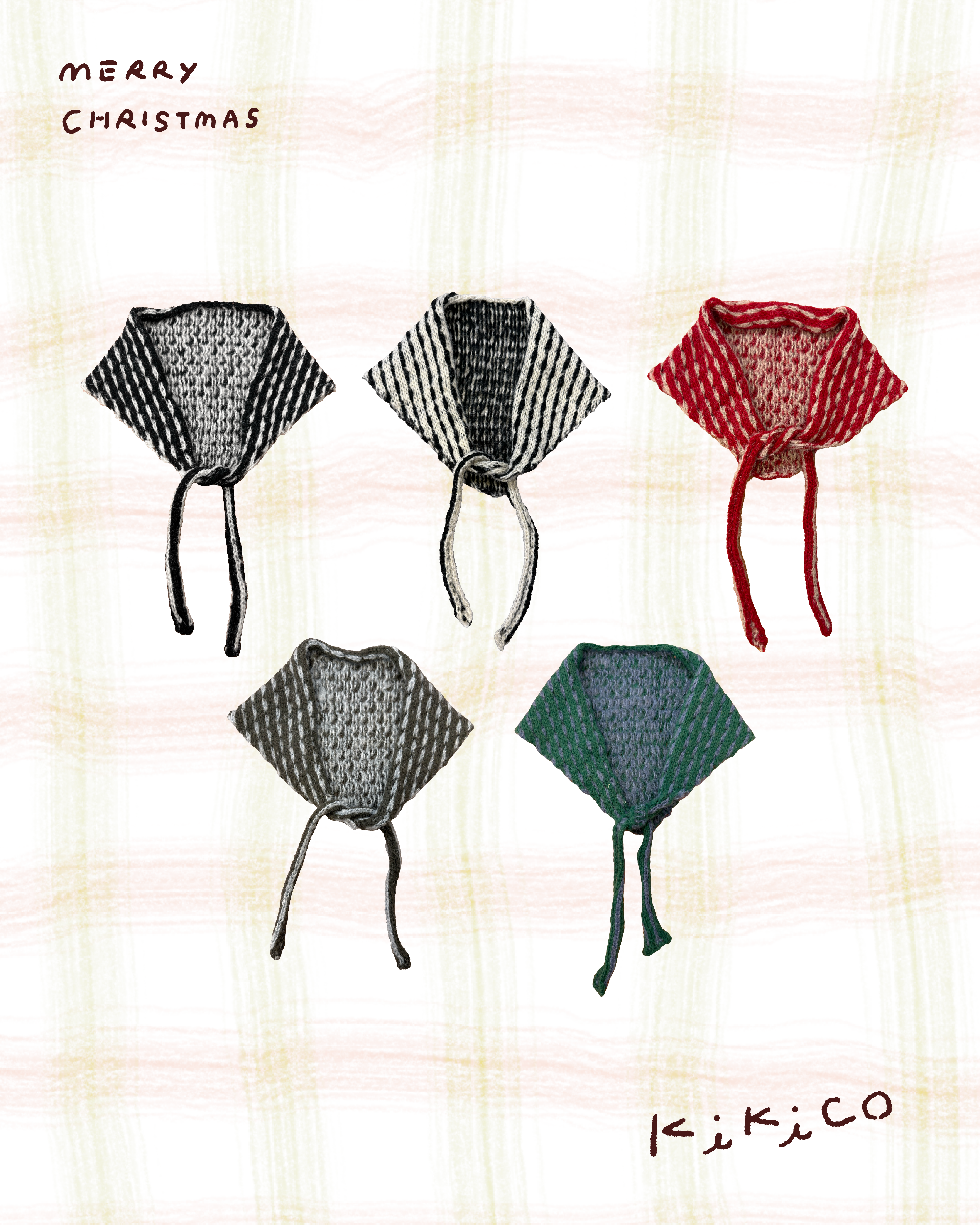 針織勾冷橫紋三角領巾頭巾