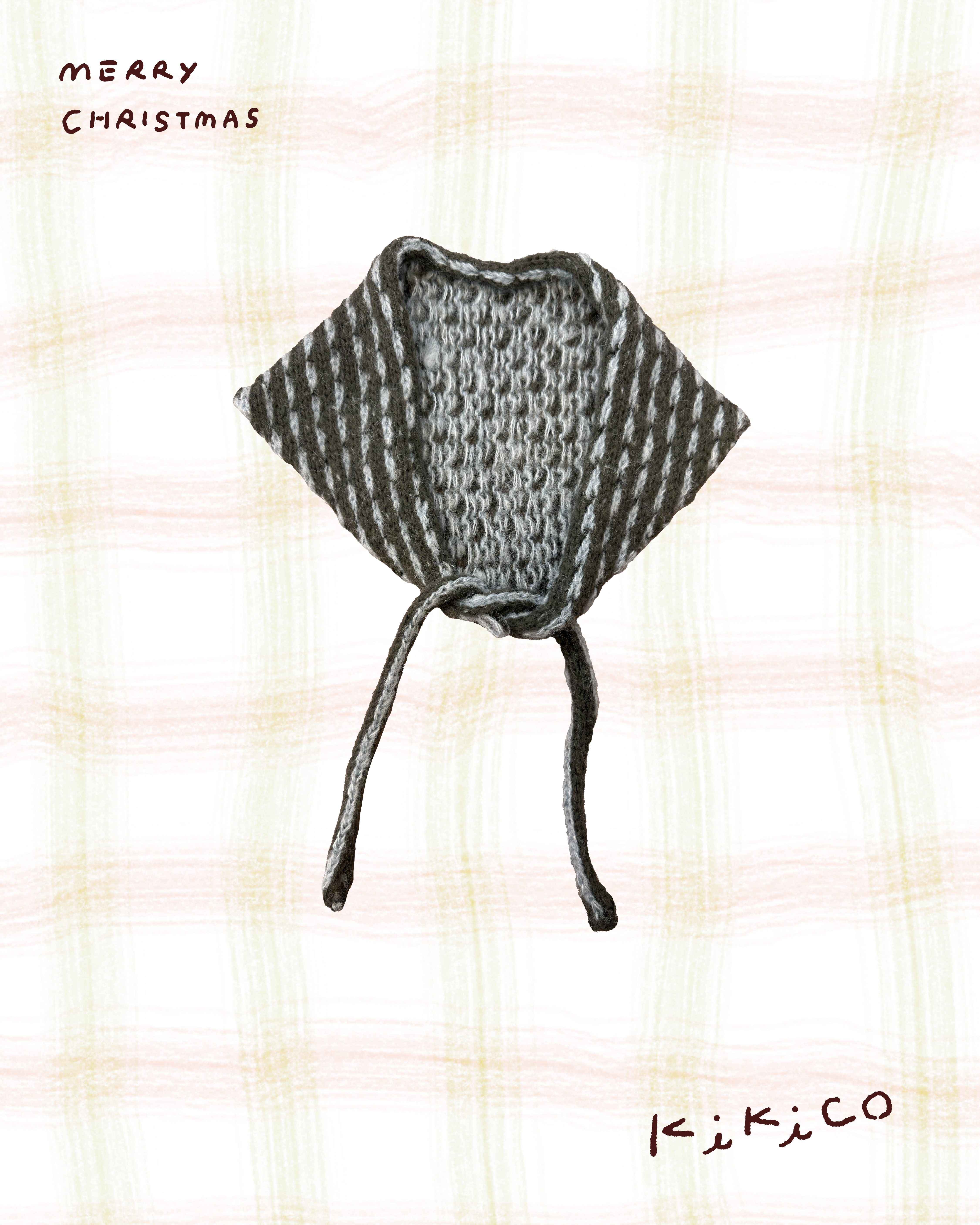 針織勾冷橫紋三角領巾頭巾