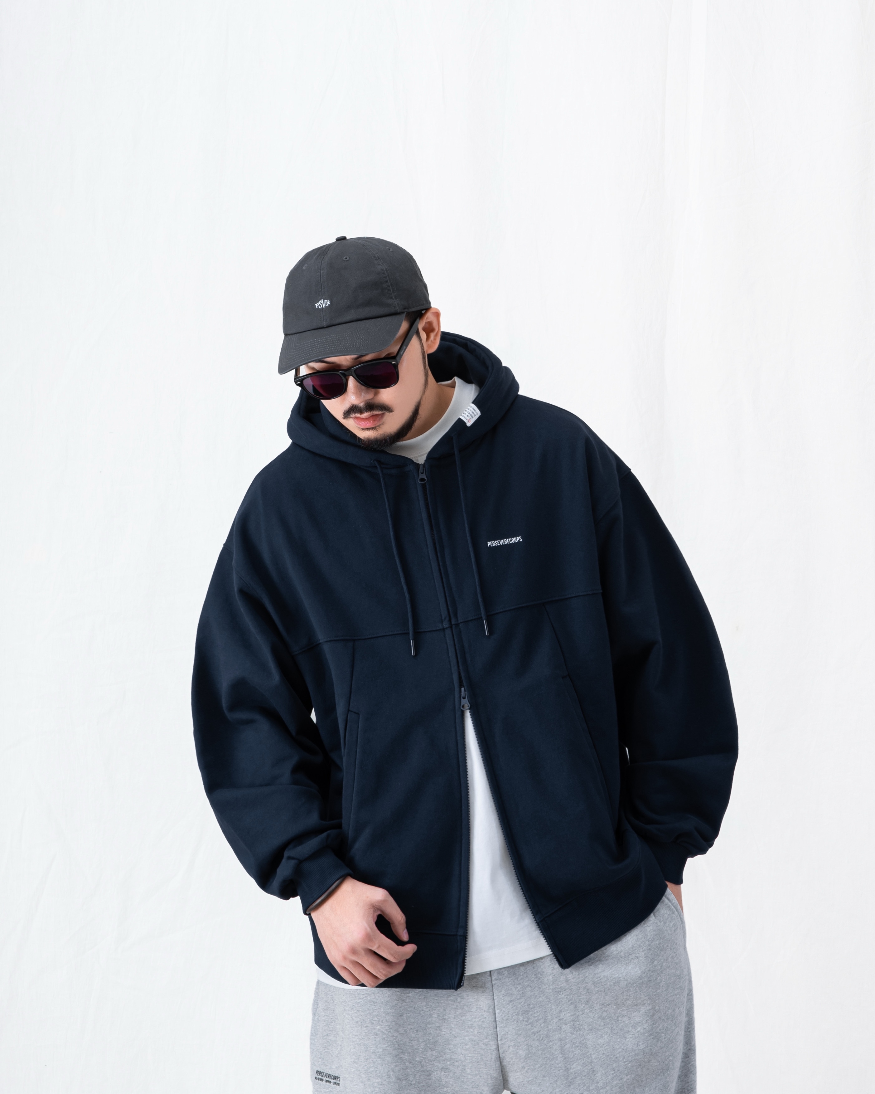PERSEVERE HEAVYWEIGHT COTTON HOODIE JACKET 深藍色正面