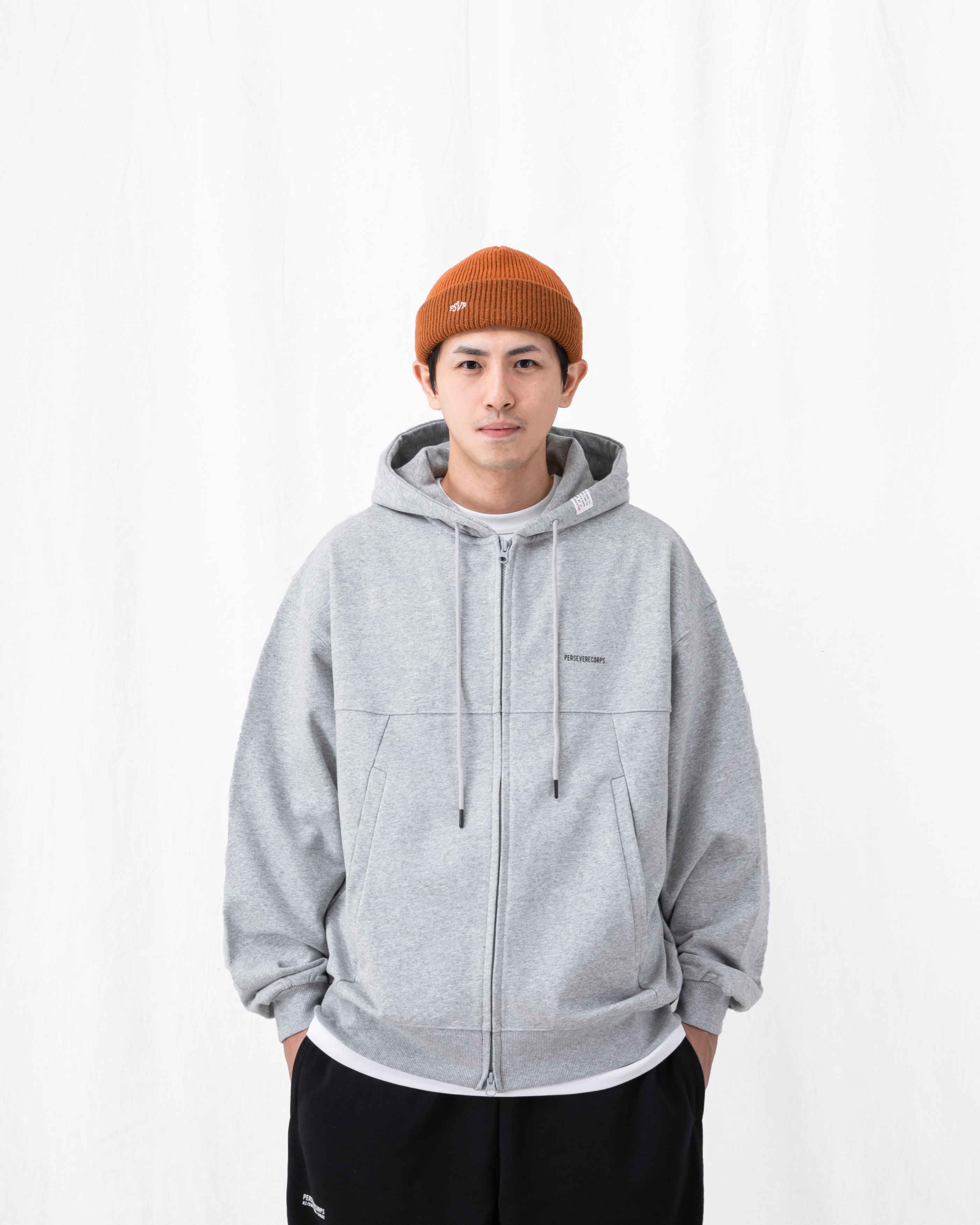 PERSEVERE HEAVYWEIGHT COTTON HOODIE JACKET 麻花灰 正面