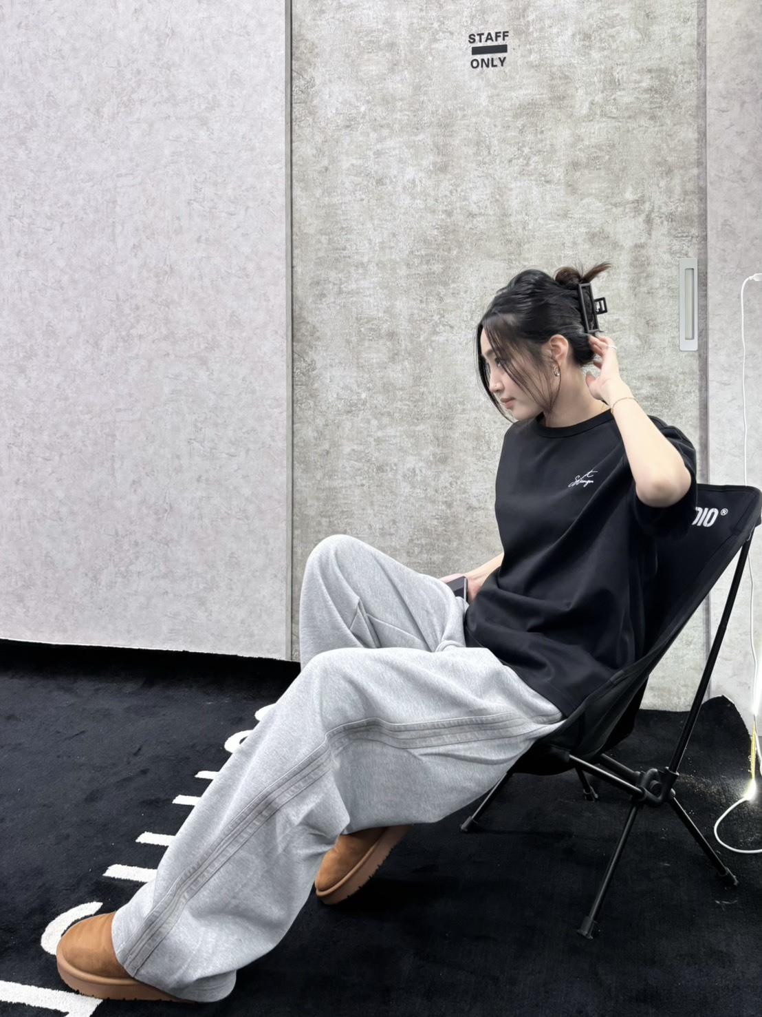 洗舊側條紋重磅寬鬆棉褲