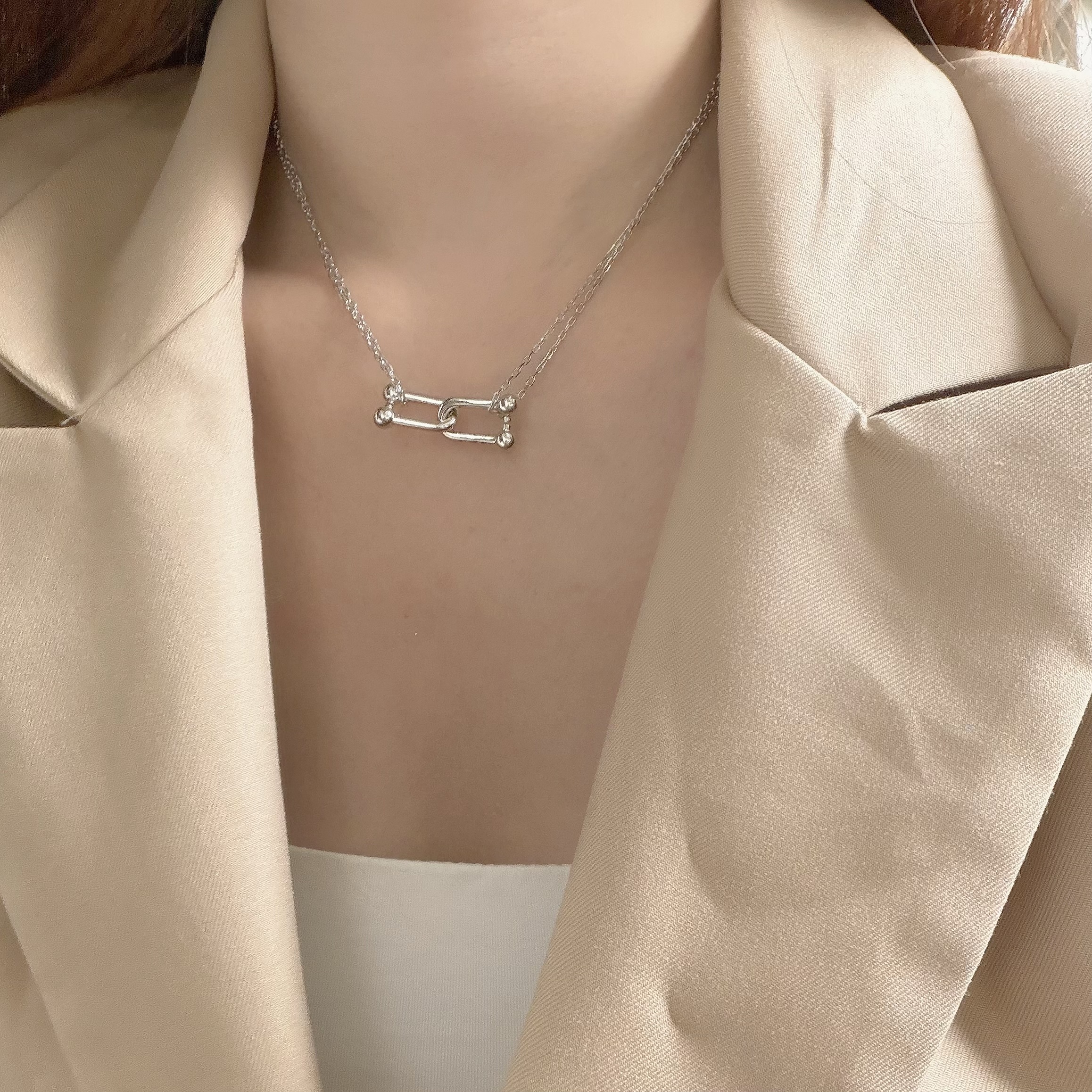 K123素面馬蹄鐵雙鏈頸鏈