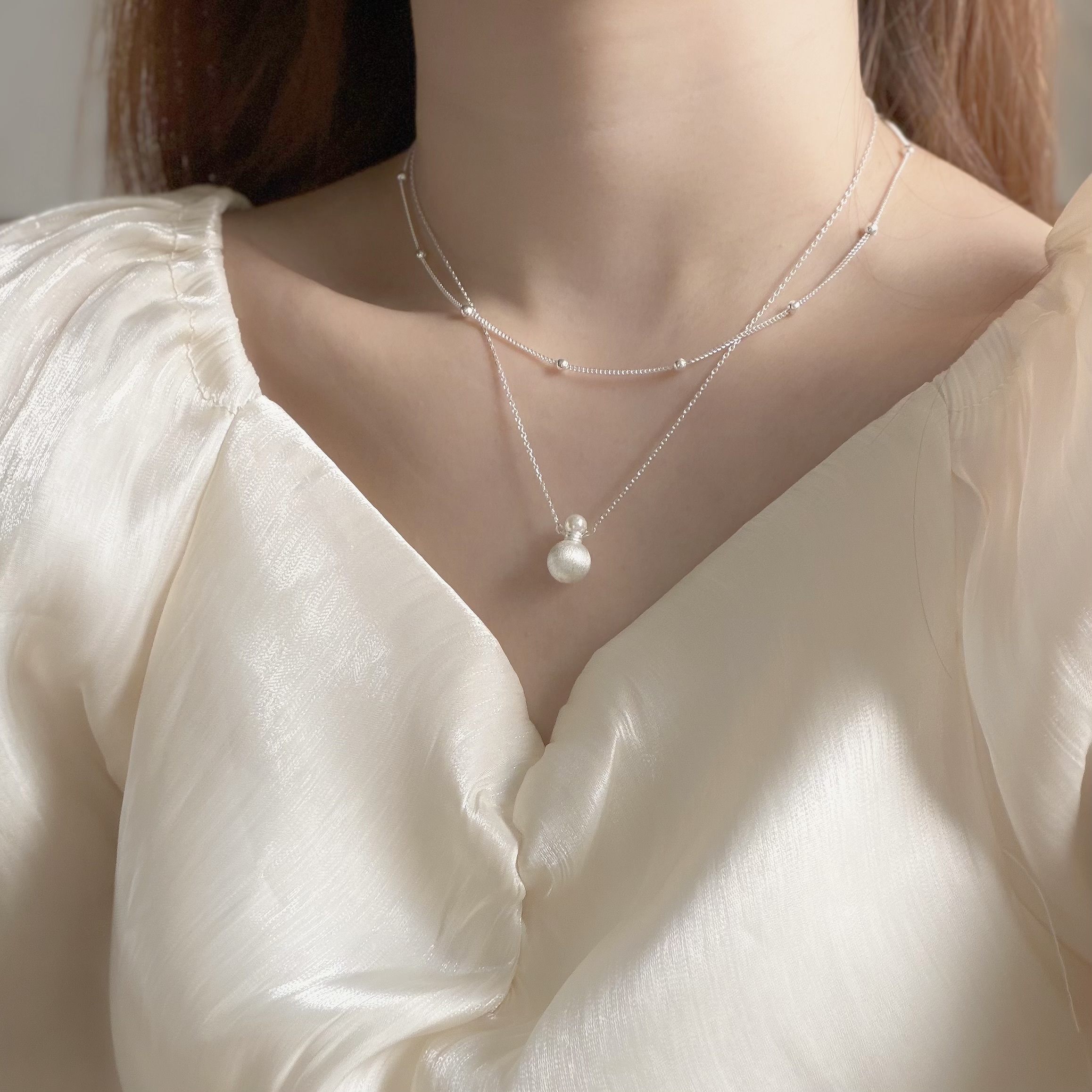 K112霧面圓珠雙層頸鏈