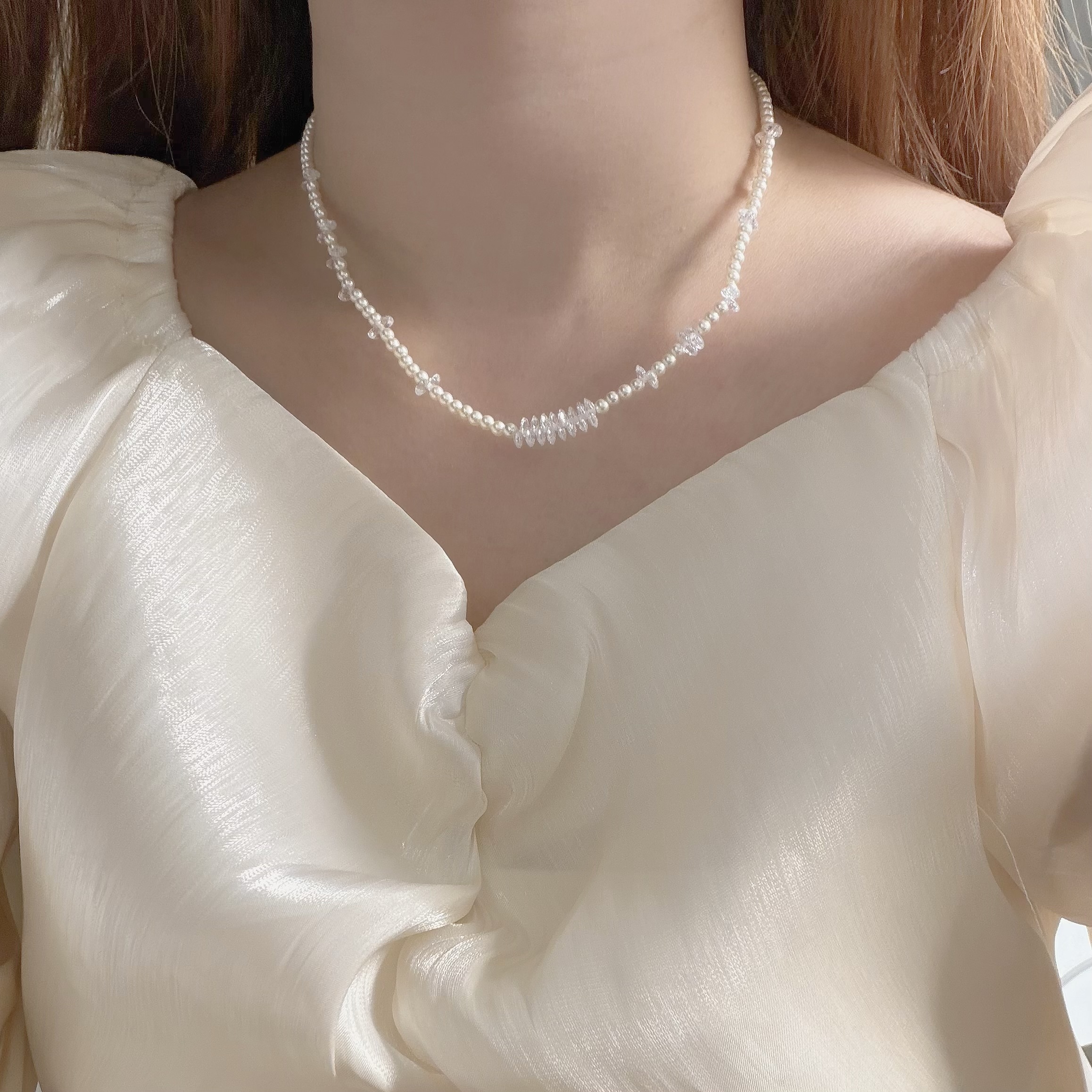 K110不規則水晶珍珠頸鏈