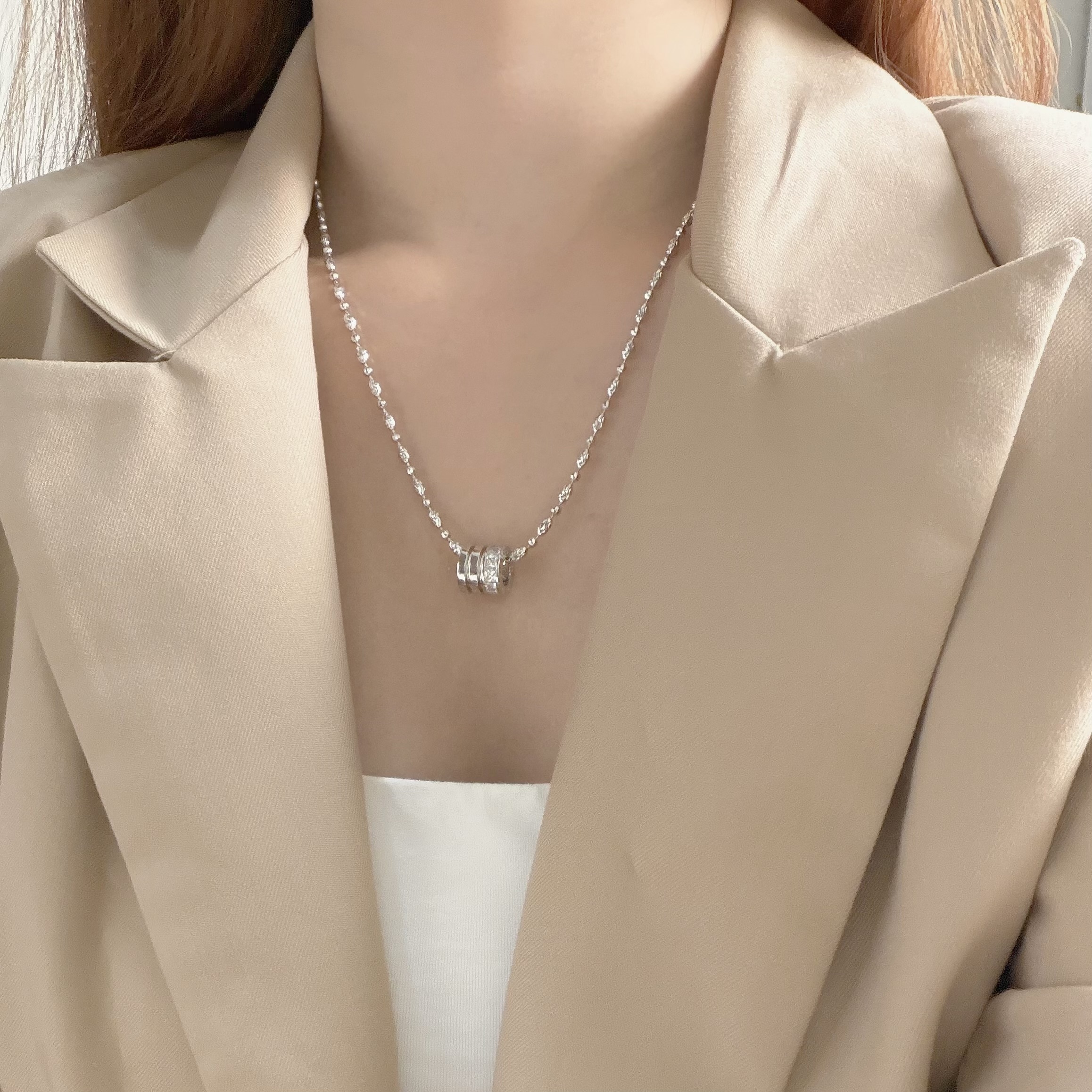 K109切割橢圓鋯石圓環頸鏈