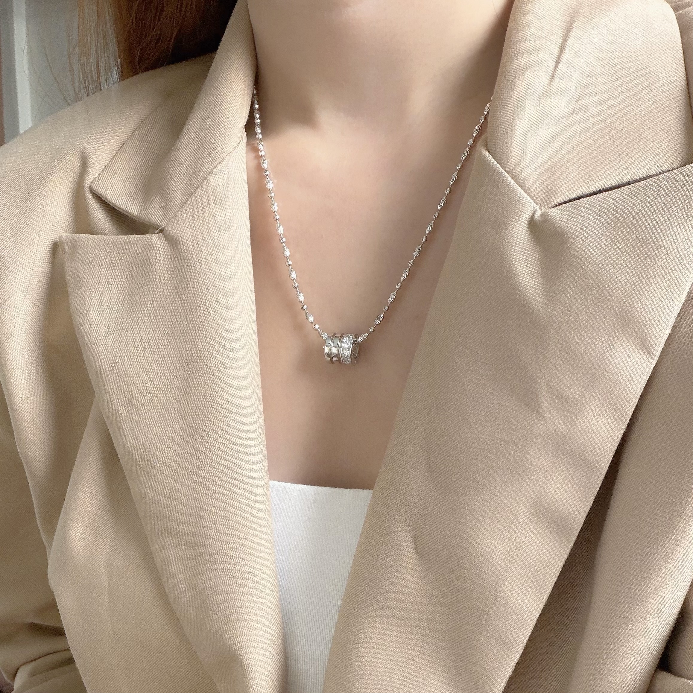 K109切割橢圓鋯石圓環頸鏈