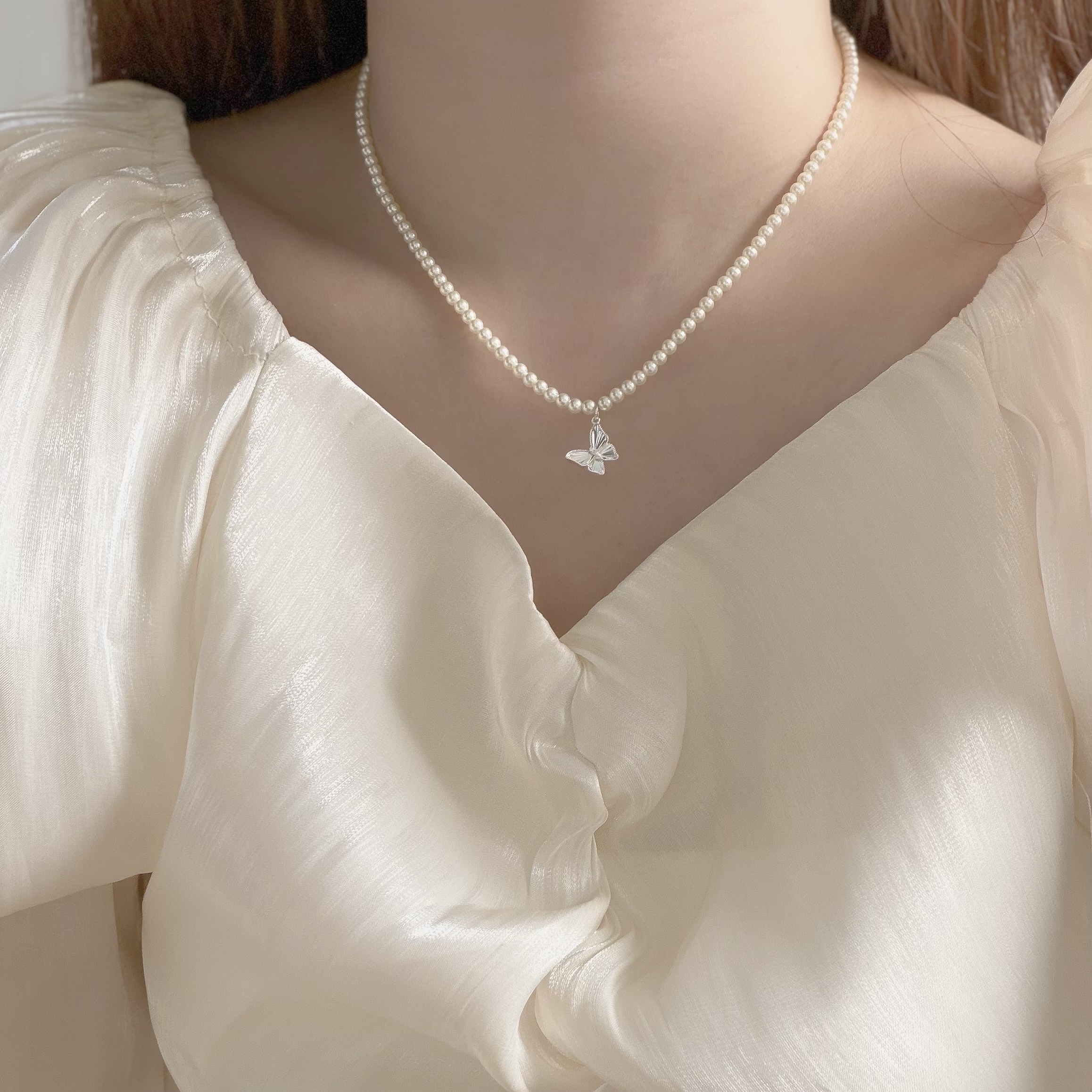 K108切割蝴蝶珍珠頸鏈