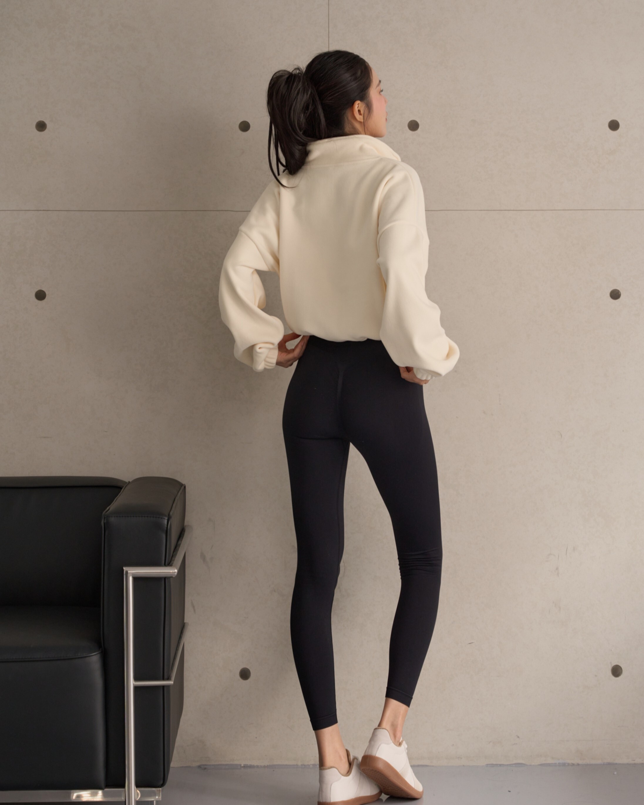 CUSH羊羔絨拉鍊抽繩外套-奶黃