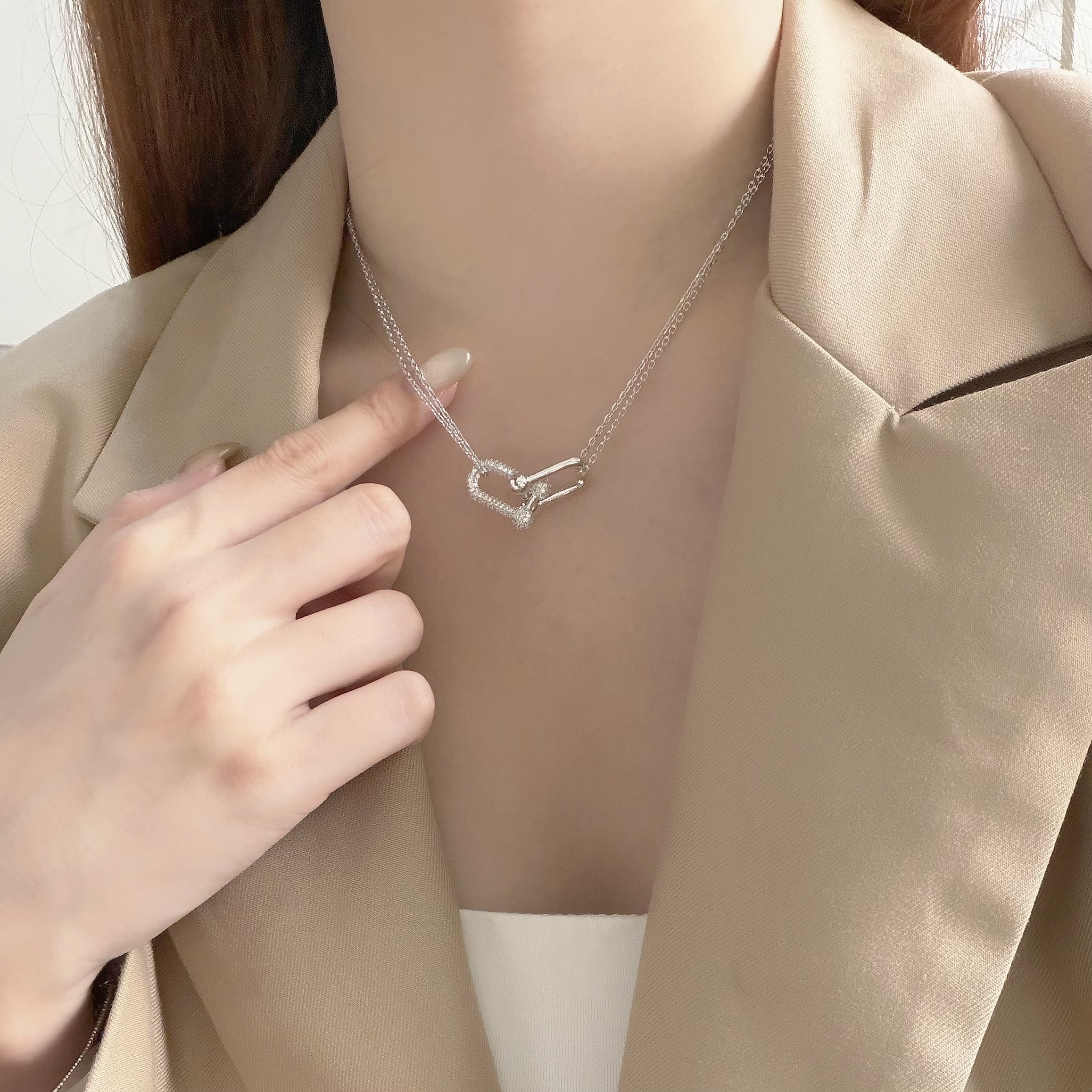 K103滿鑽馬蹄扣雙條頸鏈