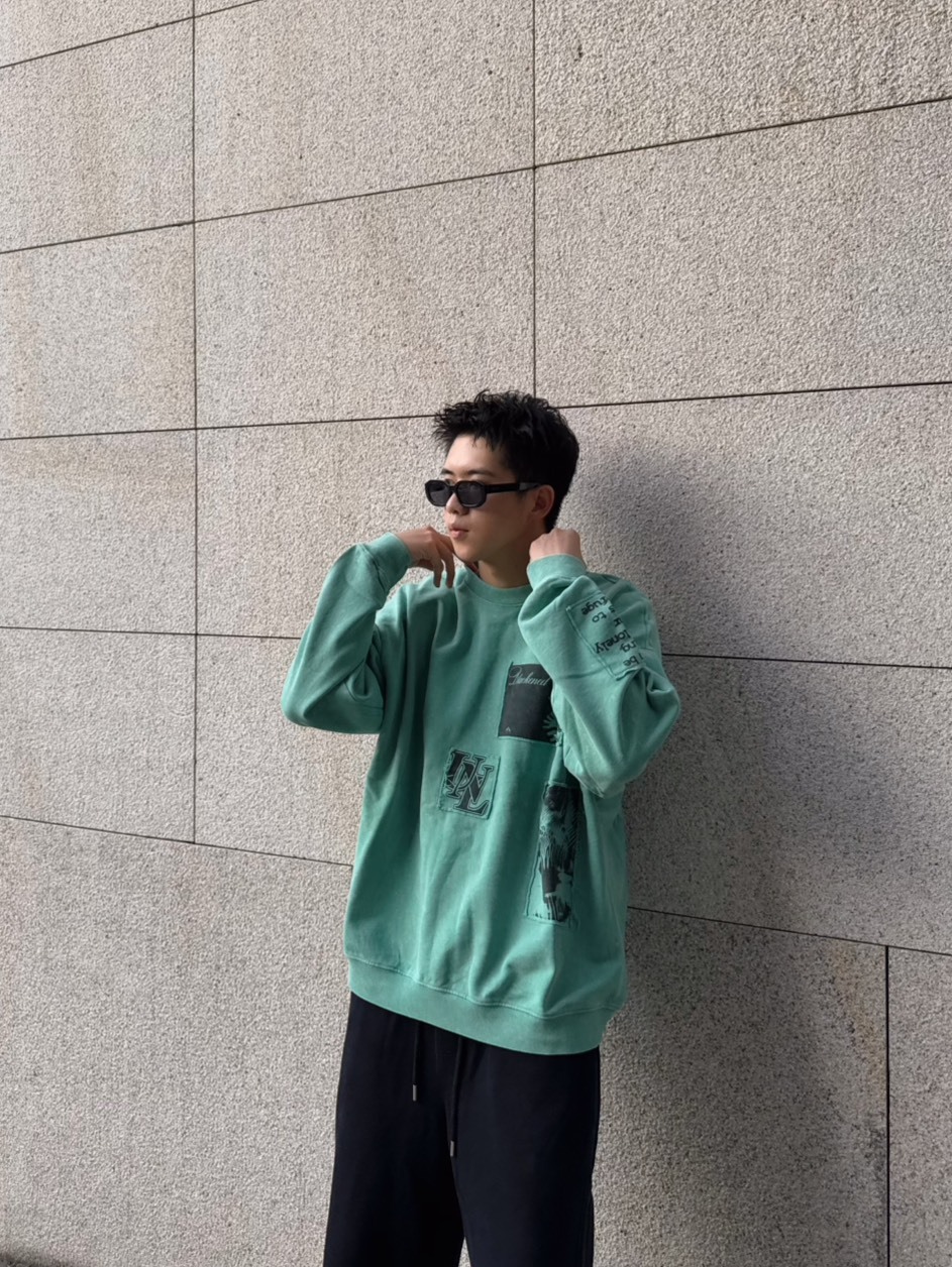 OVDY 貼布水洗寬鬆長袖