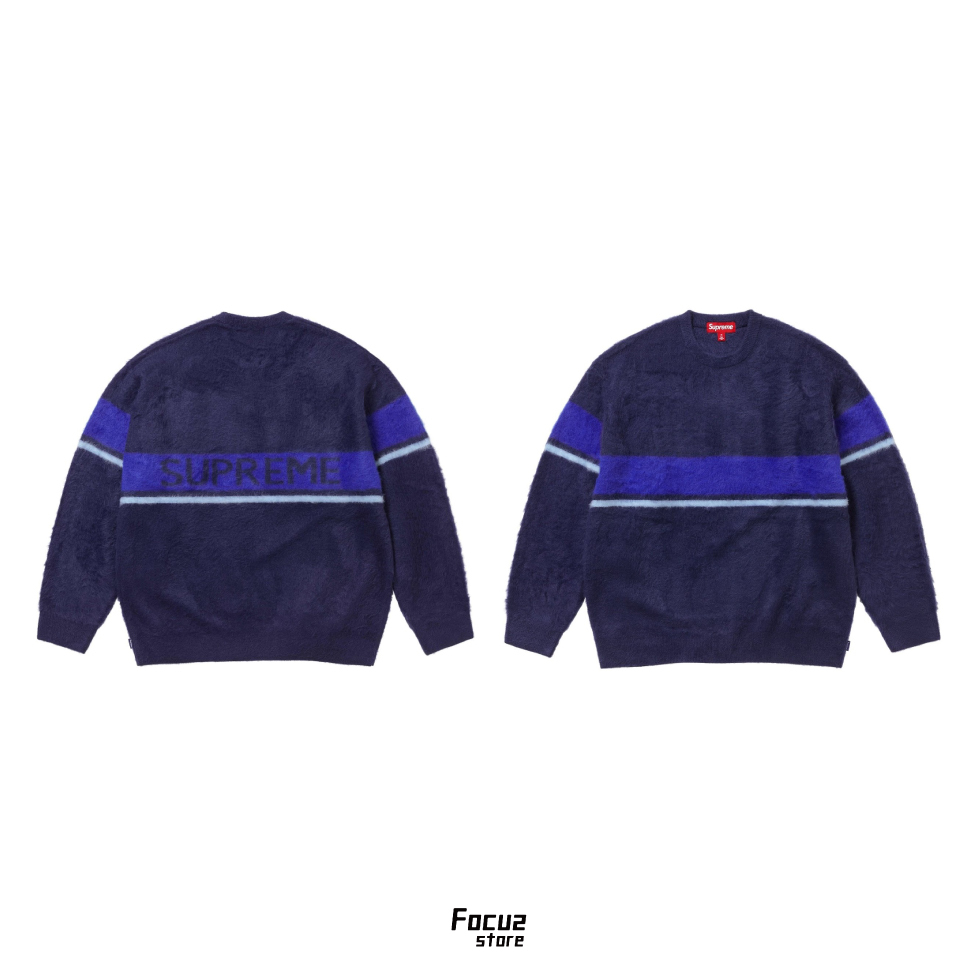 【Focus Store】預購 Supreme Brushed Stripe Sweater 'Navy' 海軍藍 條紋毛衣