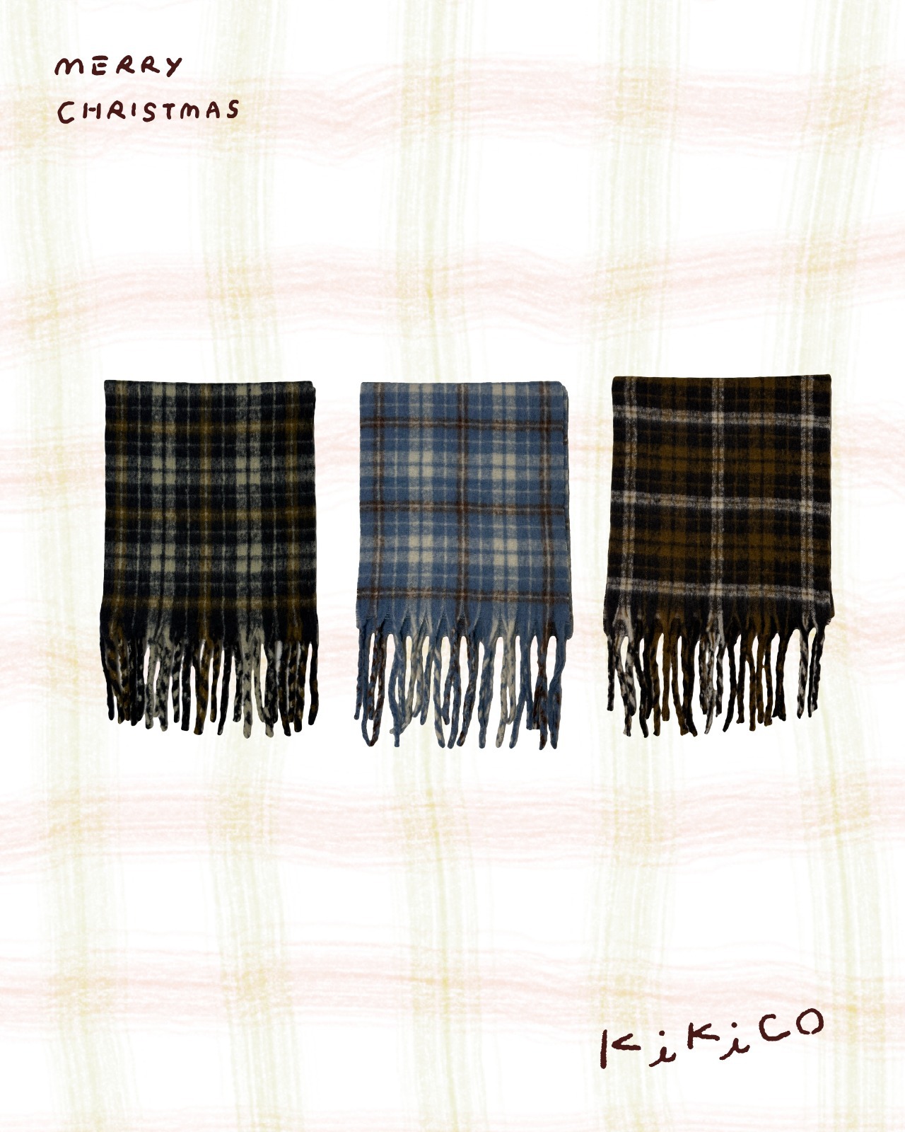 混色格紋蘇蘇邊頸巾