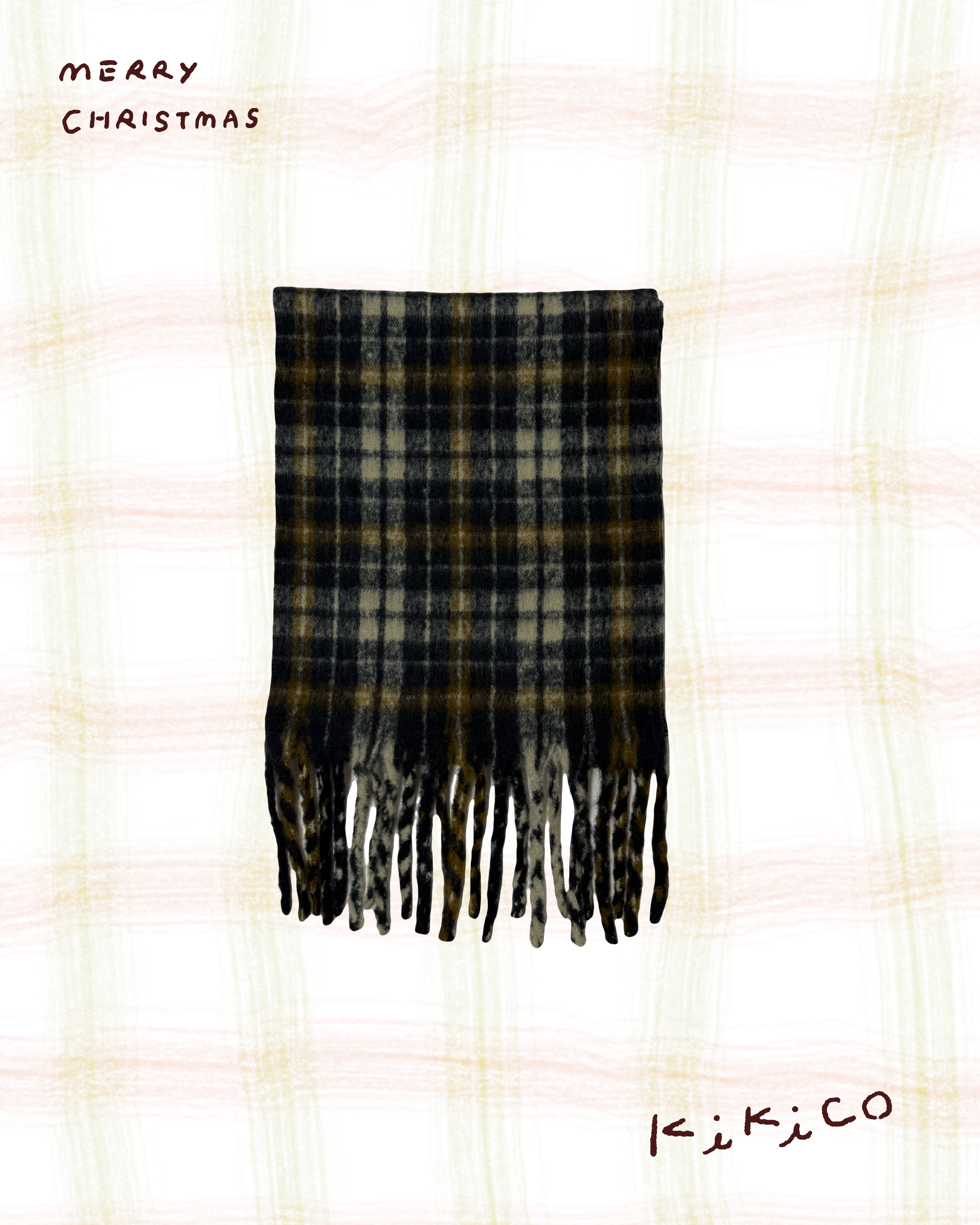 混色格紋蘇蘇邊頸巾