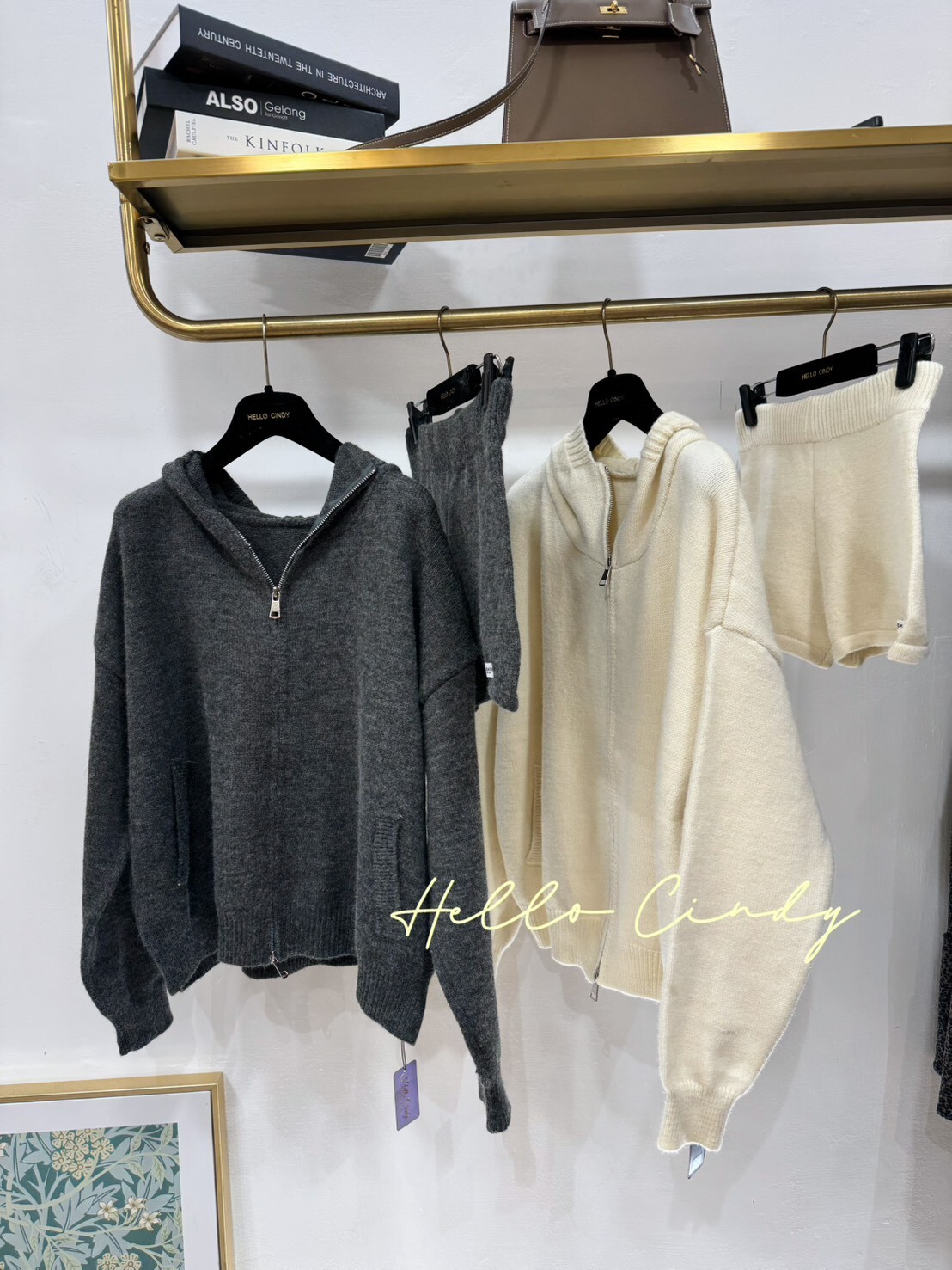 B11153 Cindy自留的甜美微辣款連帽拉鍊針織外套+針織小熱褲