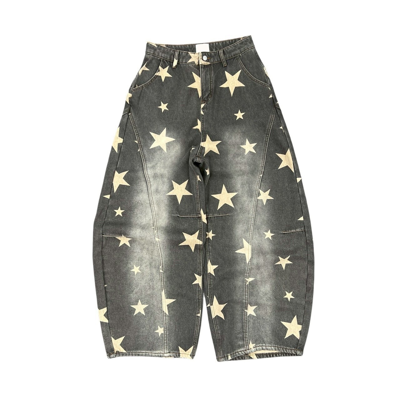 《S.V》滿版星復古色牛仔寬褲