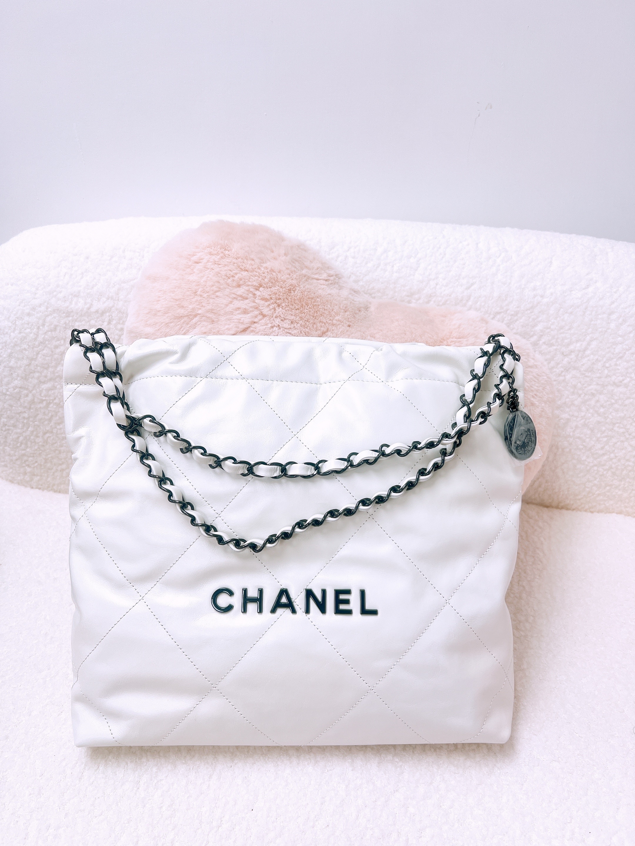 *Unused* Chanel 22 small white/ black logo