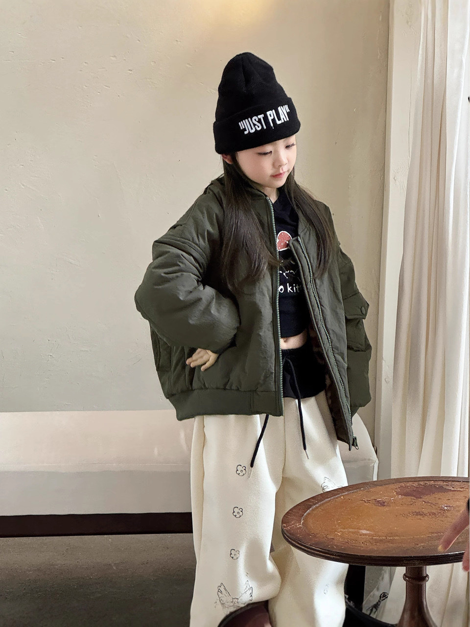 刺繡小貓加絨加厚豹紋棒球外套