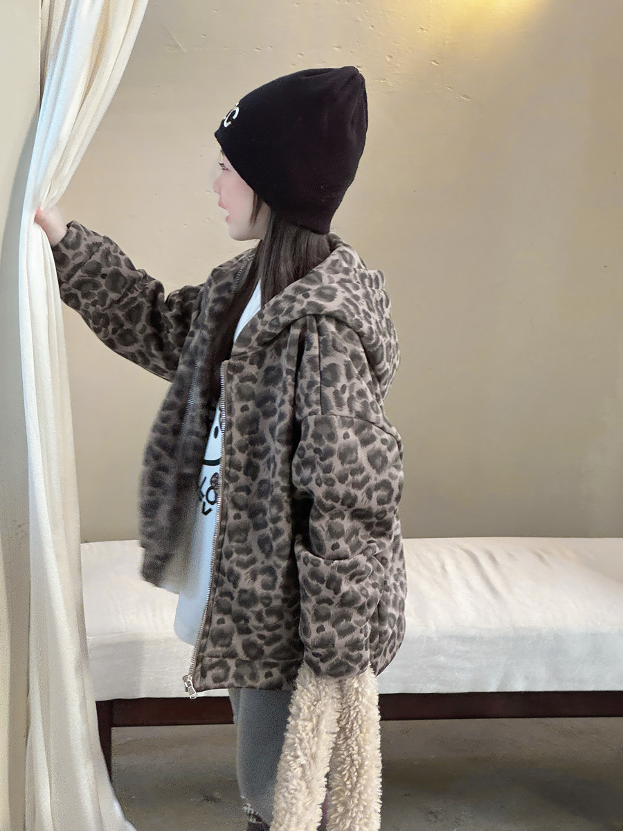 美式復古豹紋加絨外套