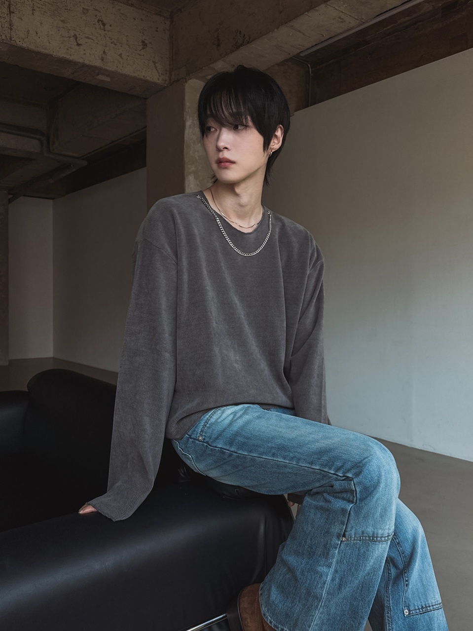 項鍊羅紋長袖上衣