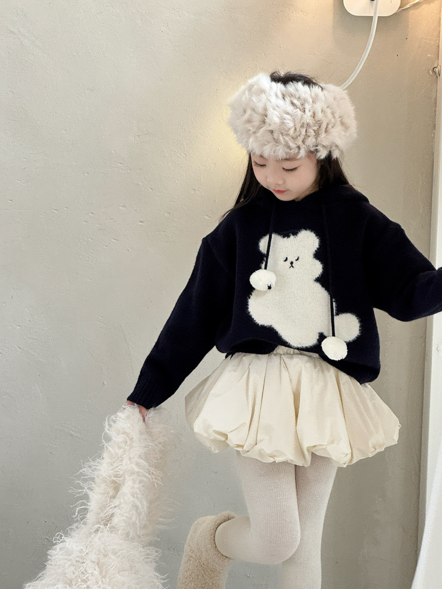 藏青色寬鬆小狗針織上衣