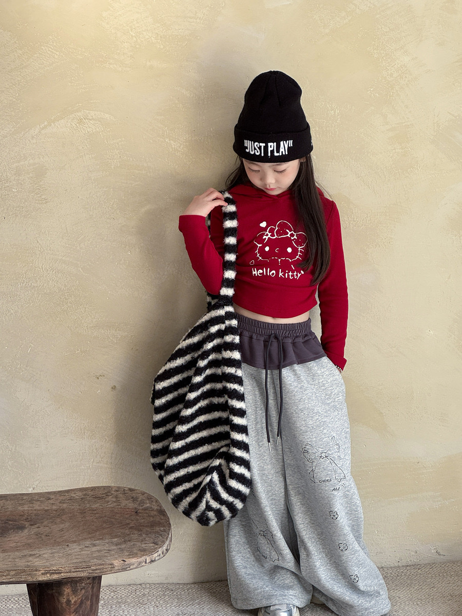 兩色花邊加絨蝴蝶結寬褲