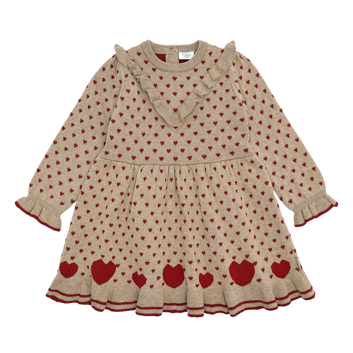 〖 Hust & Claire 〗咖啡荷葉V領愛心洋裝