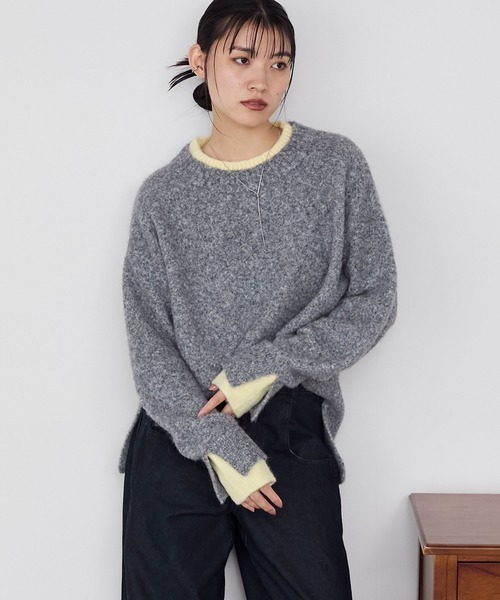 日本🇯🇵連線 Forksy 雙層開衩微高領針織毛衣 針織衫 分層 層次感 開衩 寬鬆 長袖 毛衣 微高領 5色(任買兩件711免運)/預購