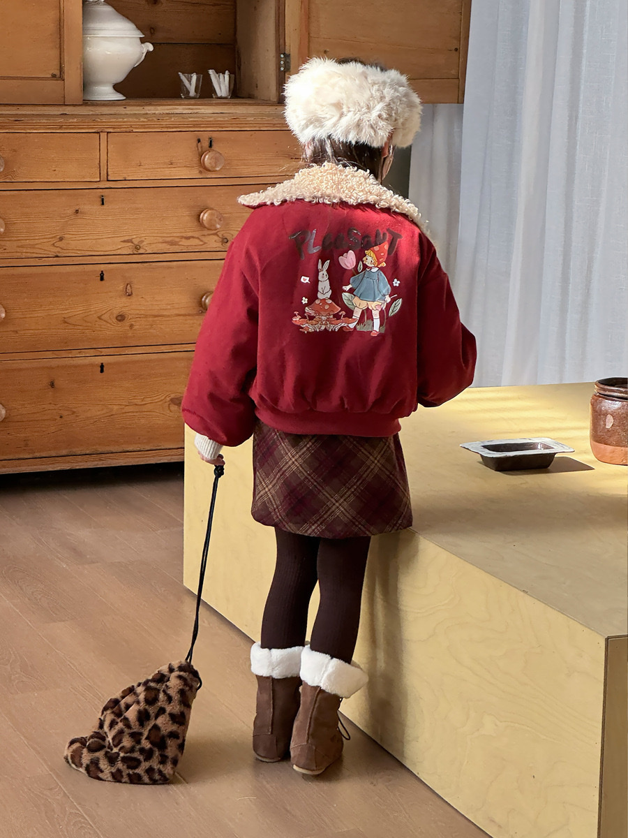 美式復古酒紅翻領短版外套