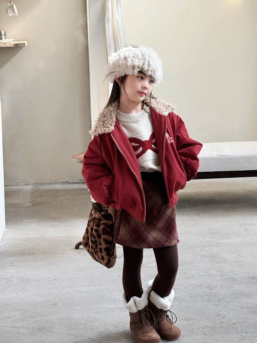 美式復古酒紅翻領短版外套