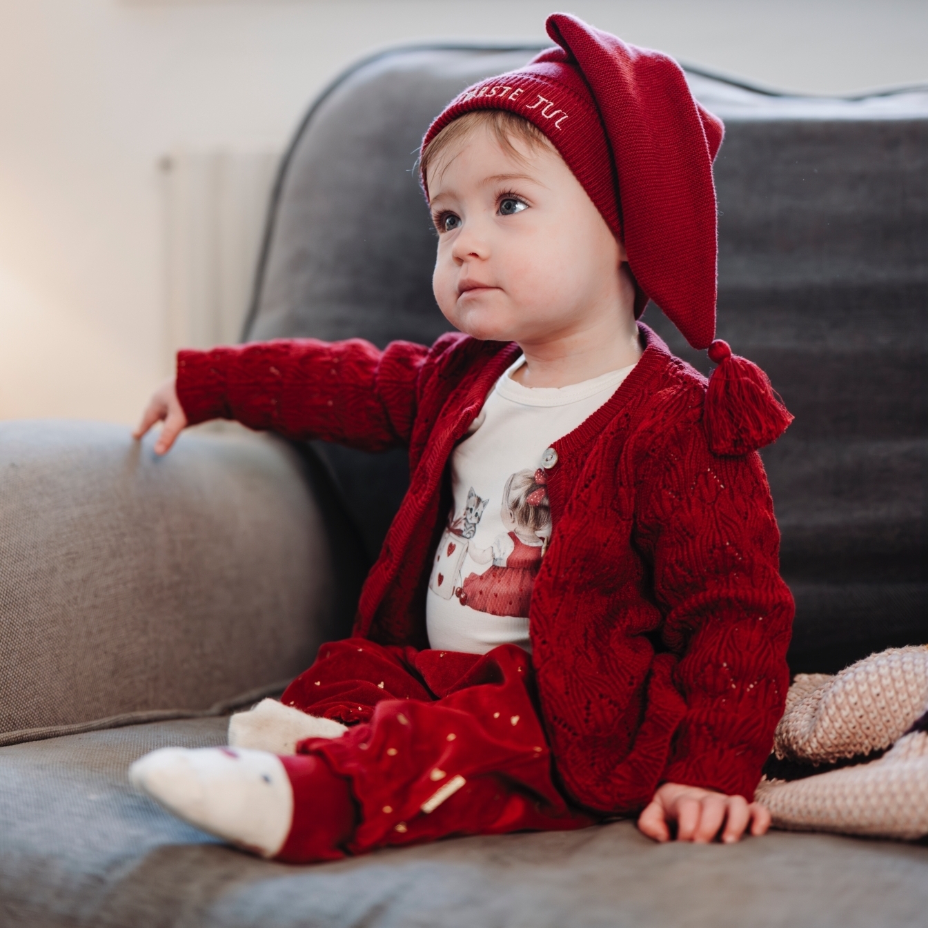 〖 Hust & Claire 〗紅色燙金愛心寶寶長褲