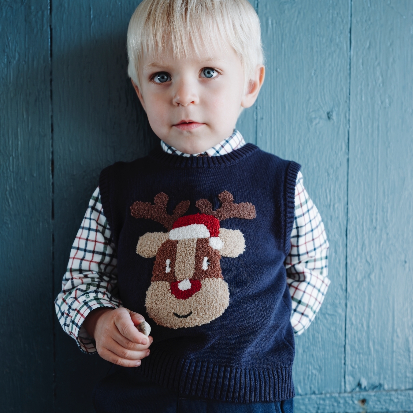 〖 Hust & Claire 〗深藍馴鹿針織背心