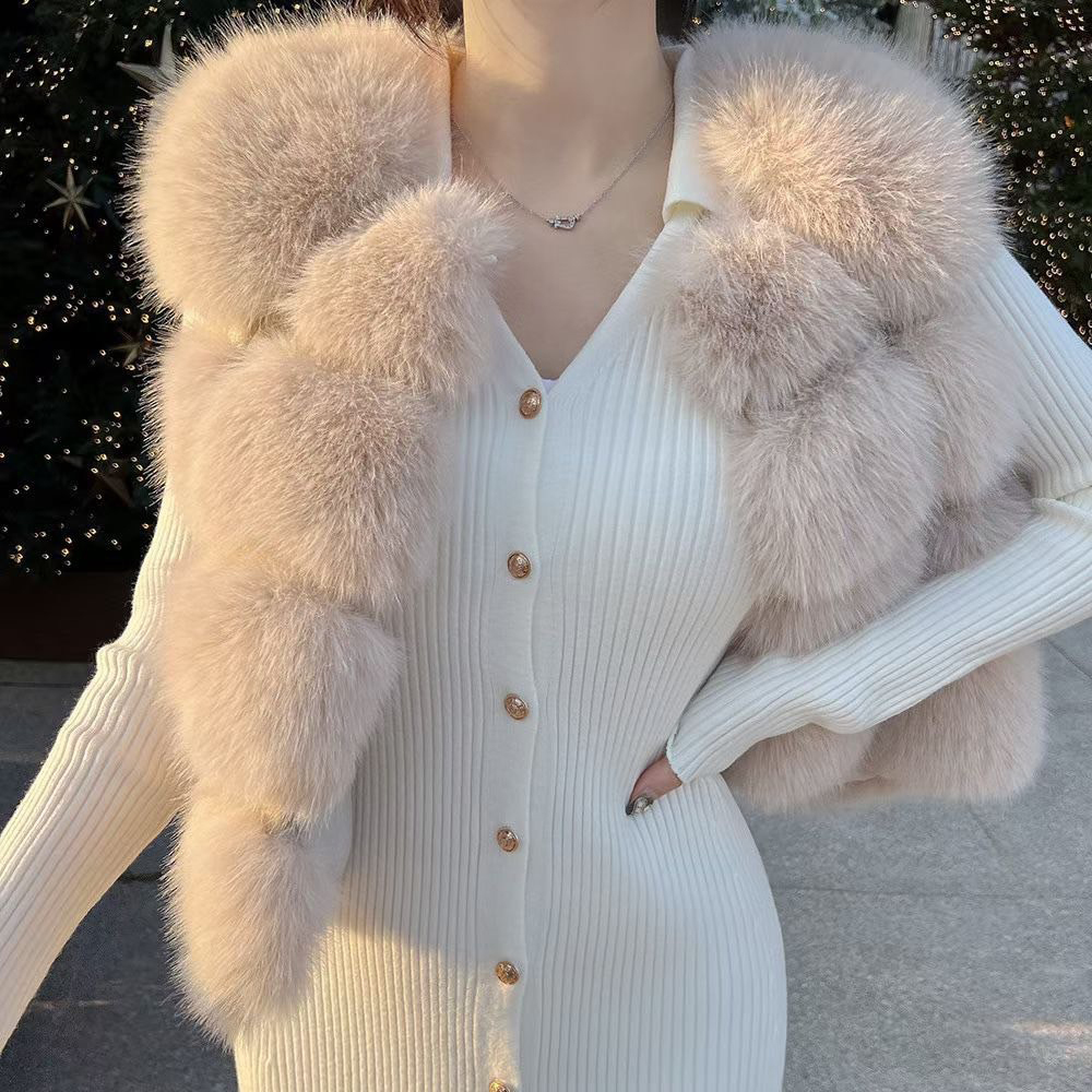 毛絨絨感層次皮草圓領背心外套 / 4色