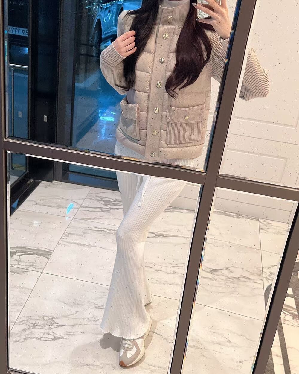 優雅氣息排釦立領螺紋拼接鋪棉外套 / 2色