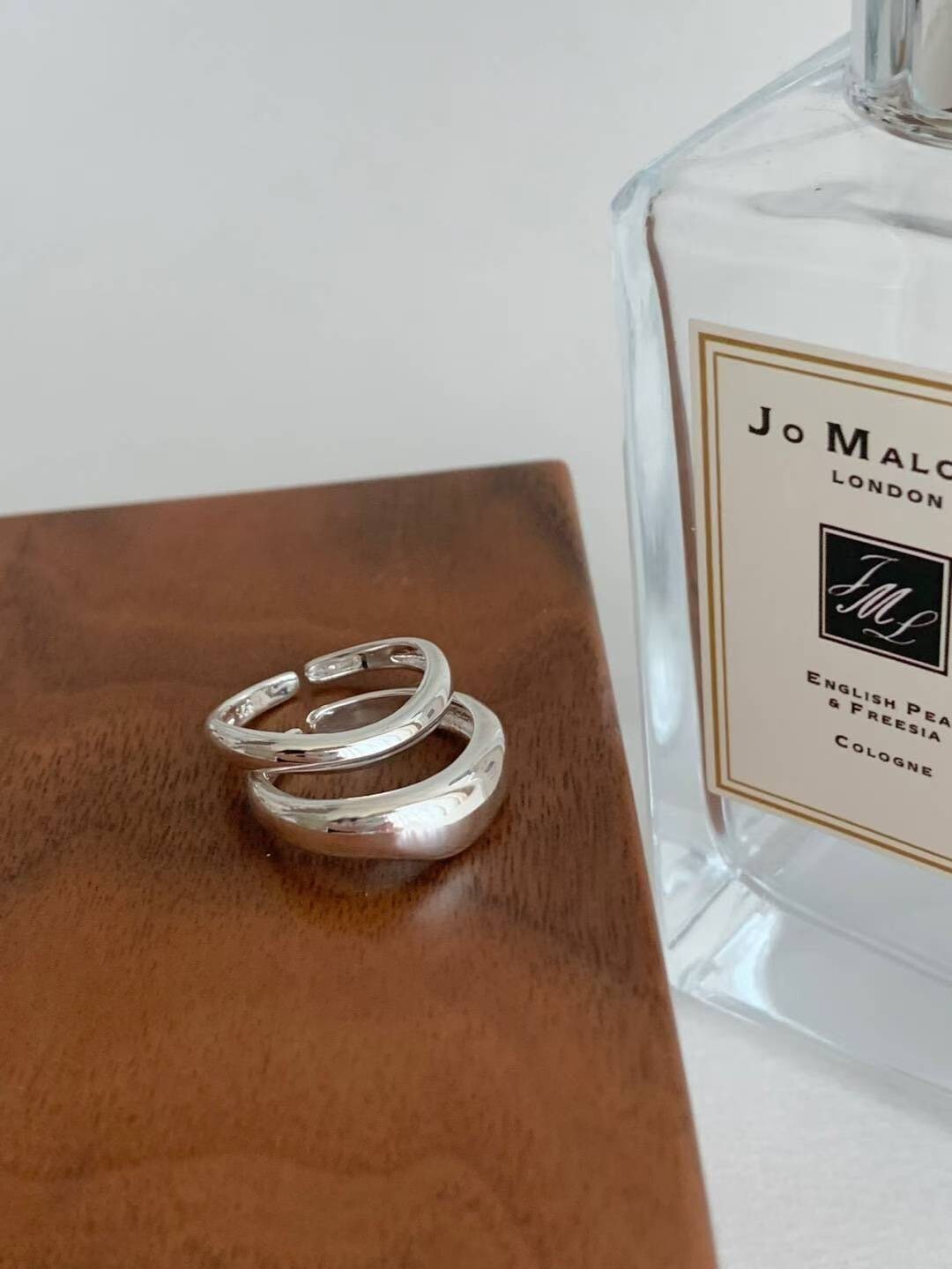 質感銀不規則寬戒+可調整細戒SET