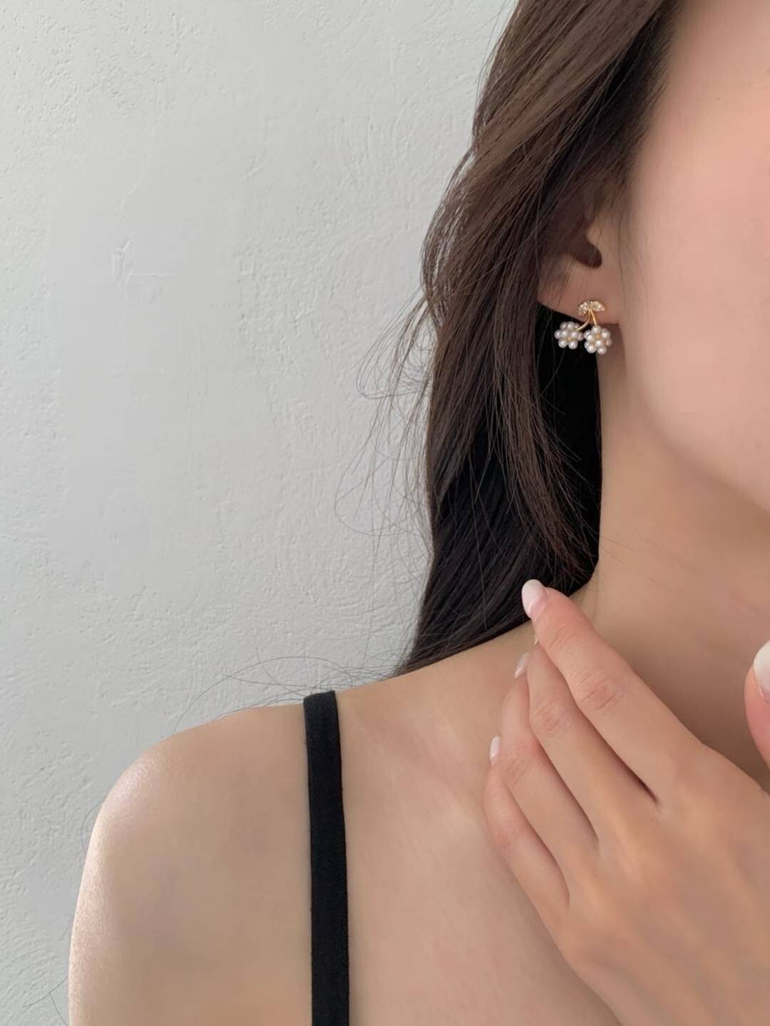 質感金滿滿珍珠櫻桃造型耳環