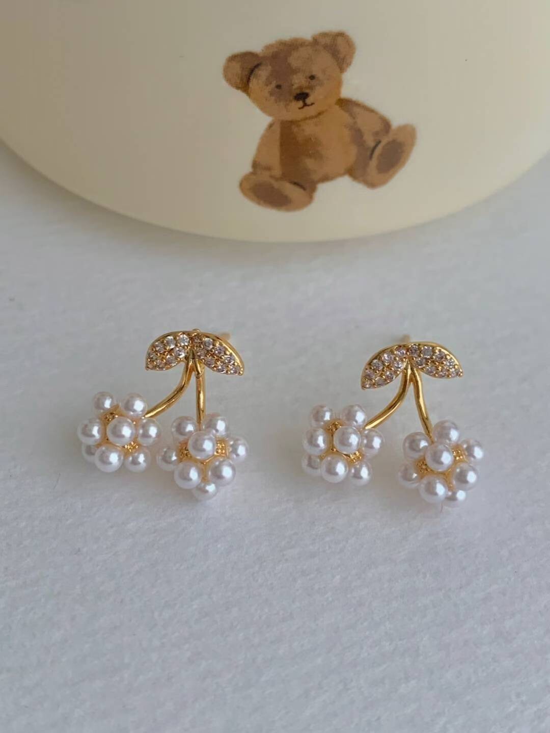 質感金滿滿珍珠櫻桃造型耳環