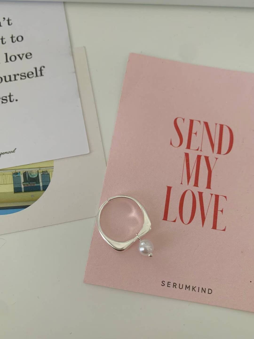 質感銀單顆垂墜珍珠造型戒指