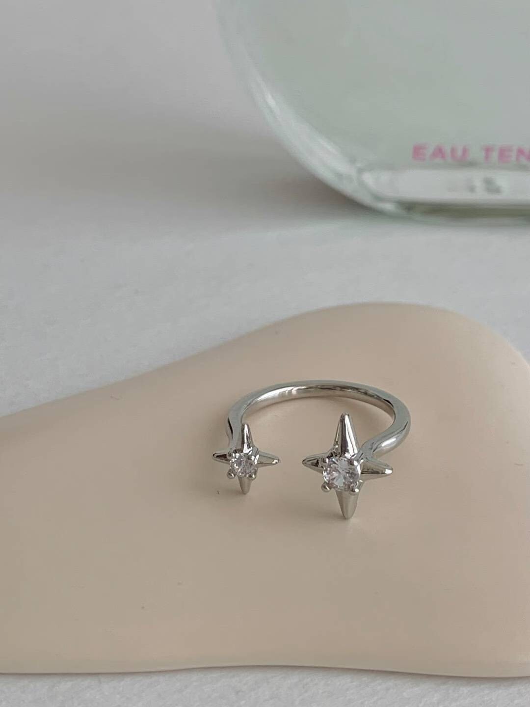 質感銀大小星辰造型C字戒指