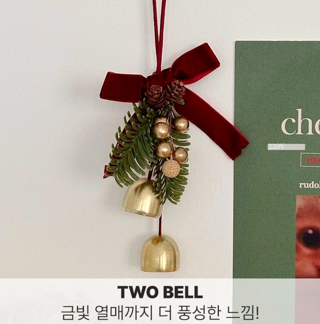 聖誕絲絨緞帶門鈴迷你花圈裝飾擺件 / 2款