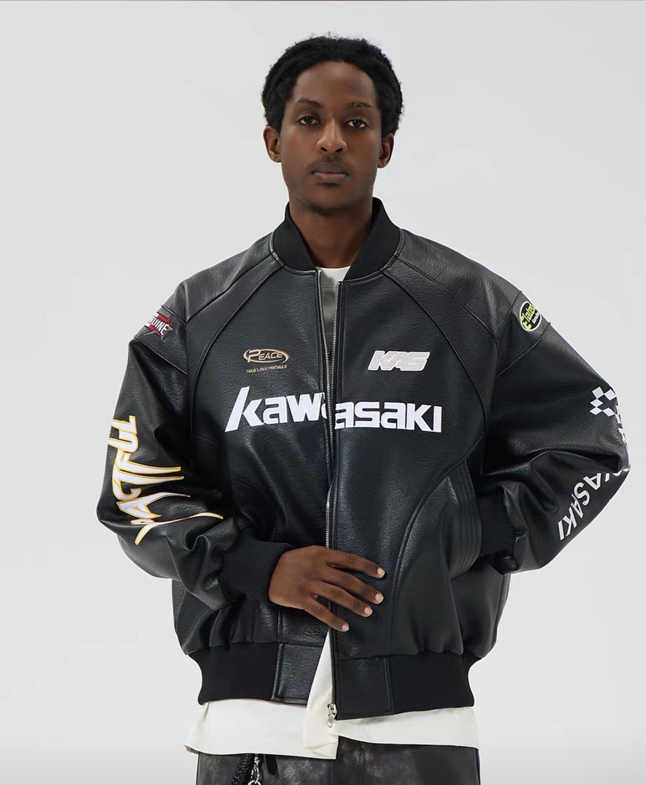 Kawasaki 川崎 美式復古美拉德 刺繡皮革飛行員 外套 兩色