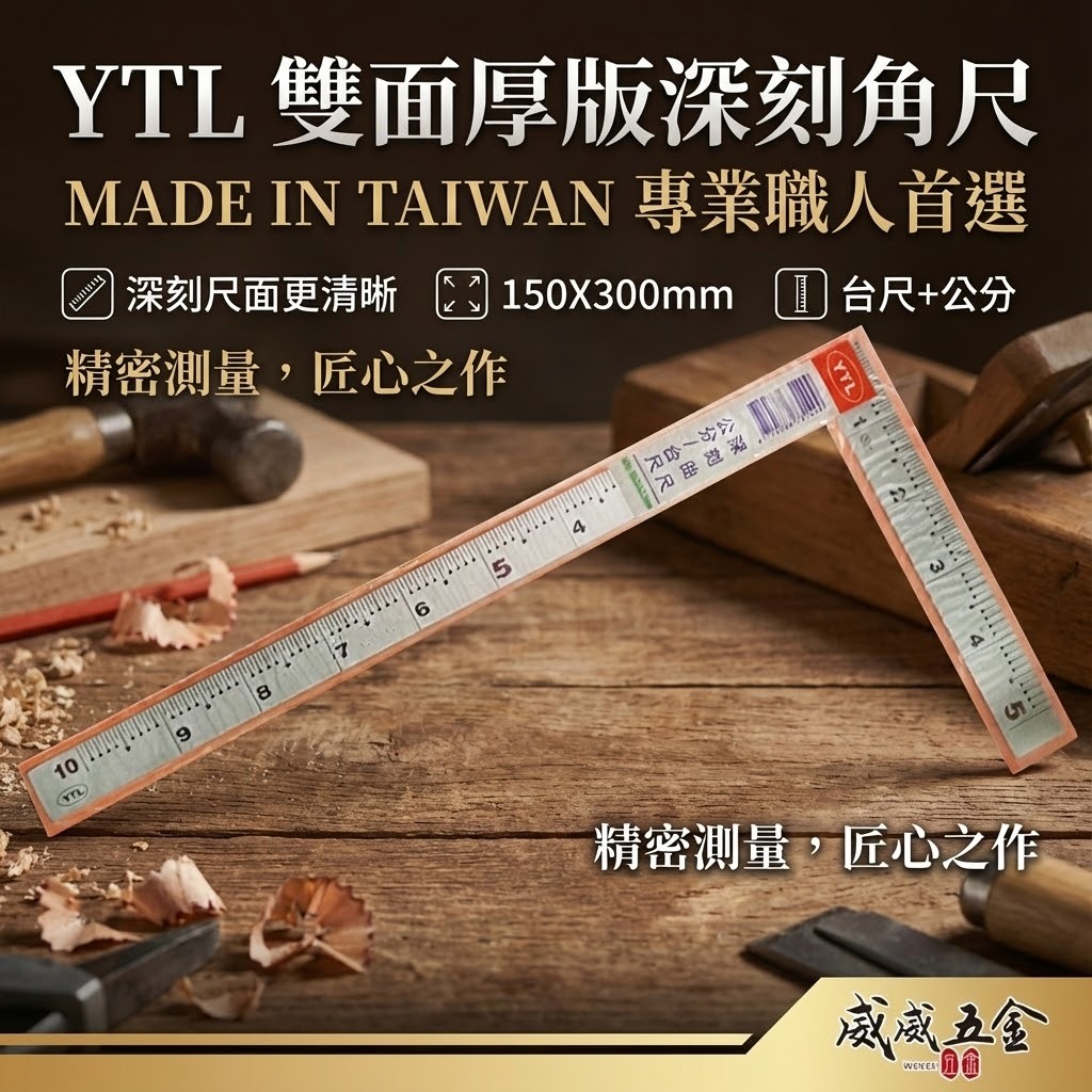 YTL 台灣製｜厚度2mm 雙面厚版角尺 深刻尺面角尺 木工鐵工角度尺 曲尺｜150X300mm｜台尺-公分