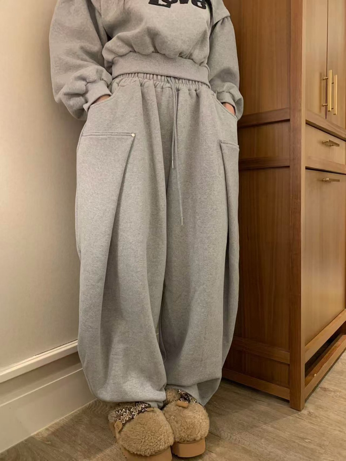 彎刀內加絨個性長褲