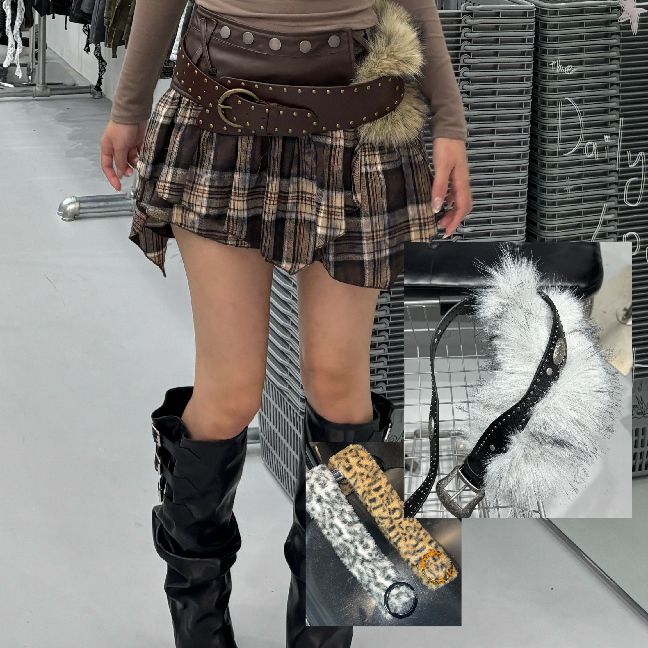 千禧風鉚釘毛毛腰帶