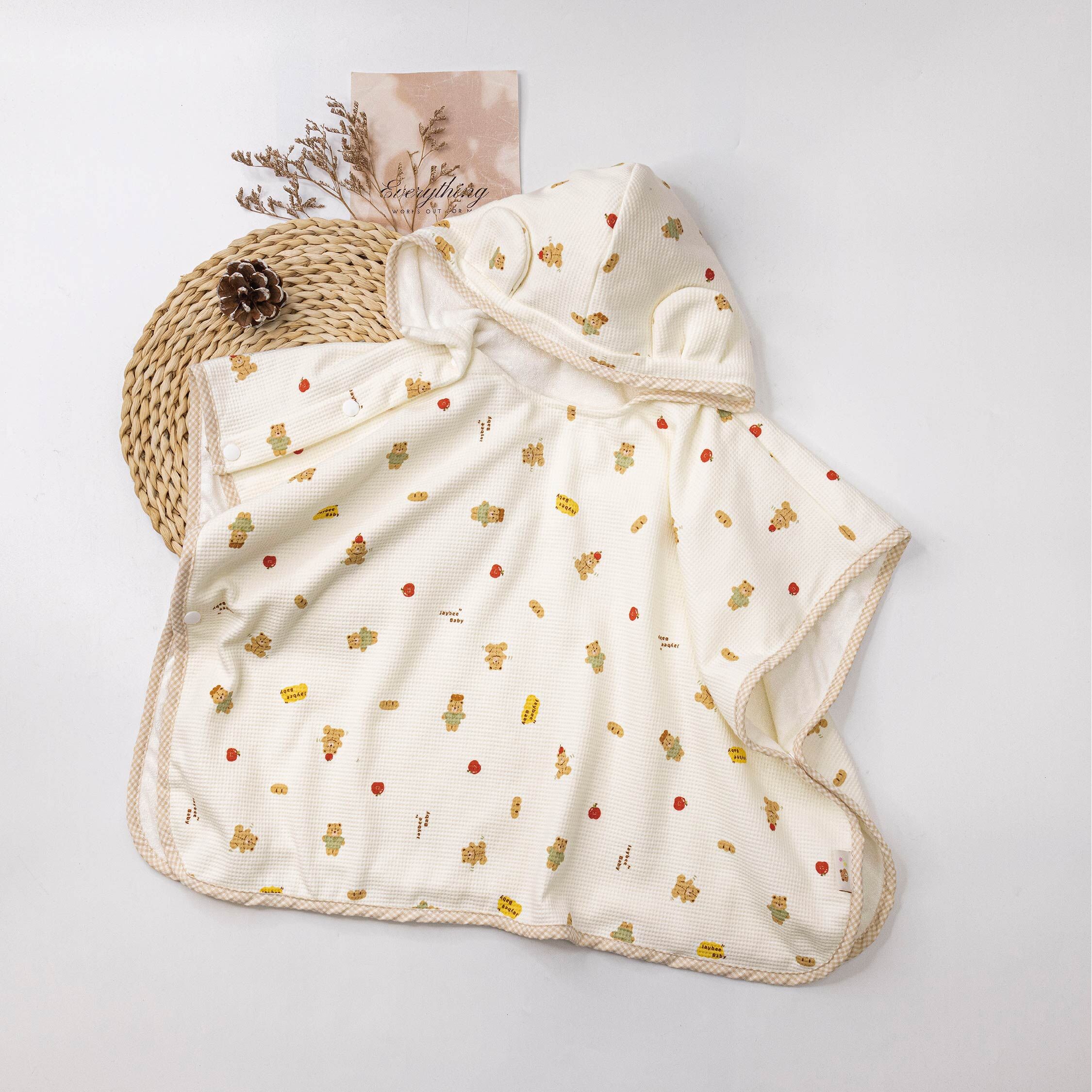 【JB0553】MIT原創蘋安小熊華夫格斗篷浴巾