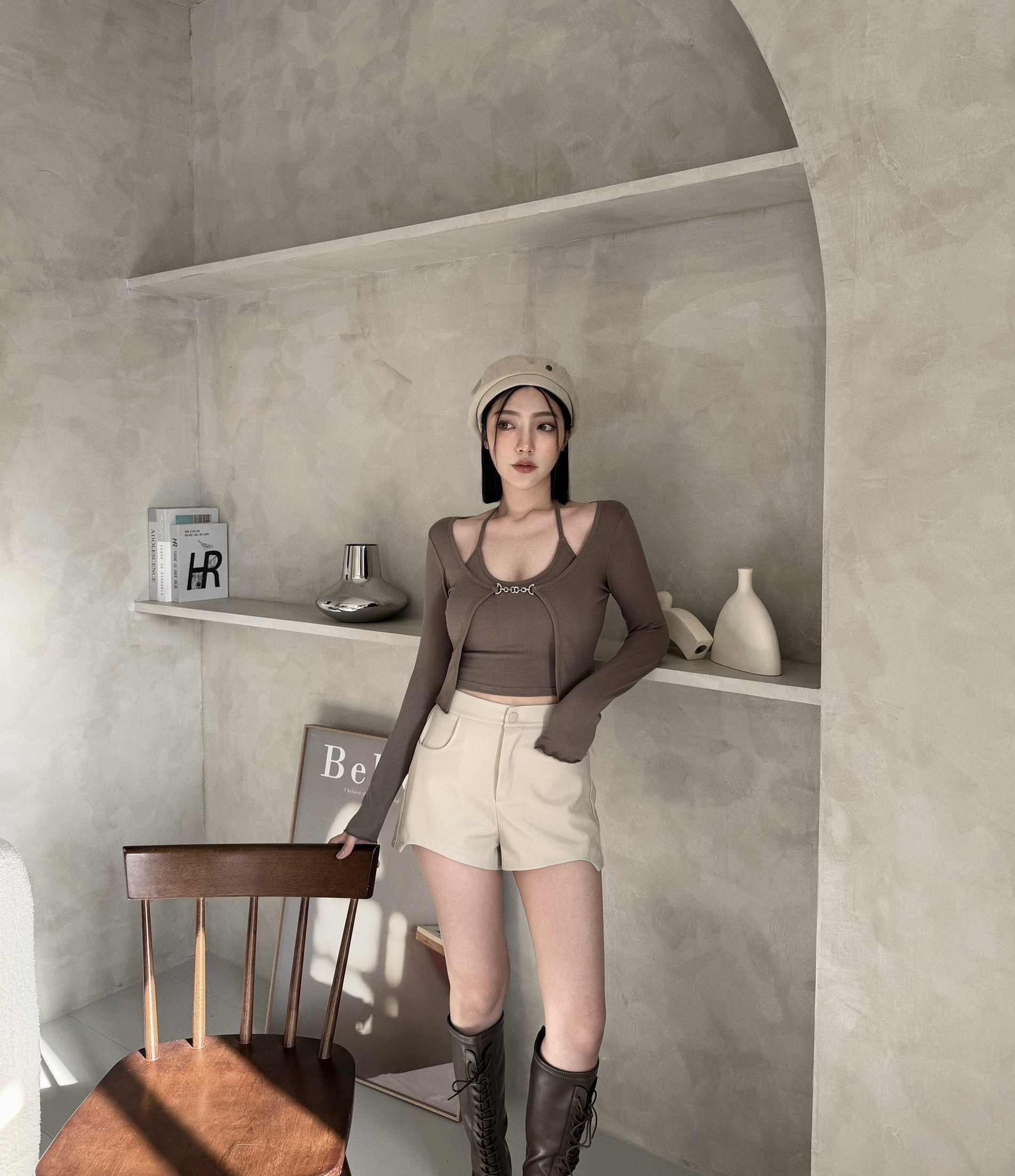 🇹🇼純欲鐵環長袖罩衫＋掛脖背心set