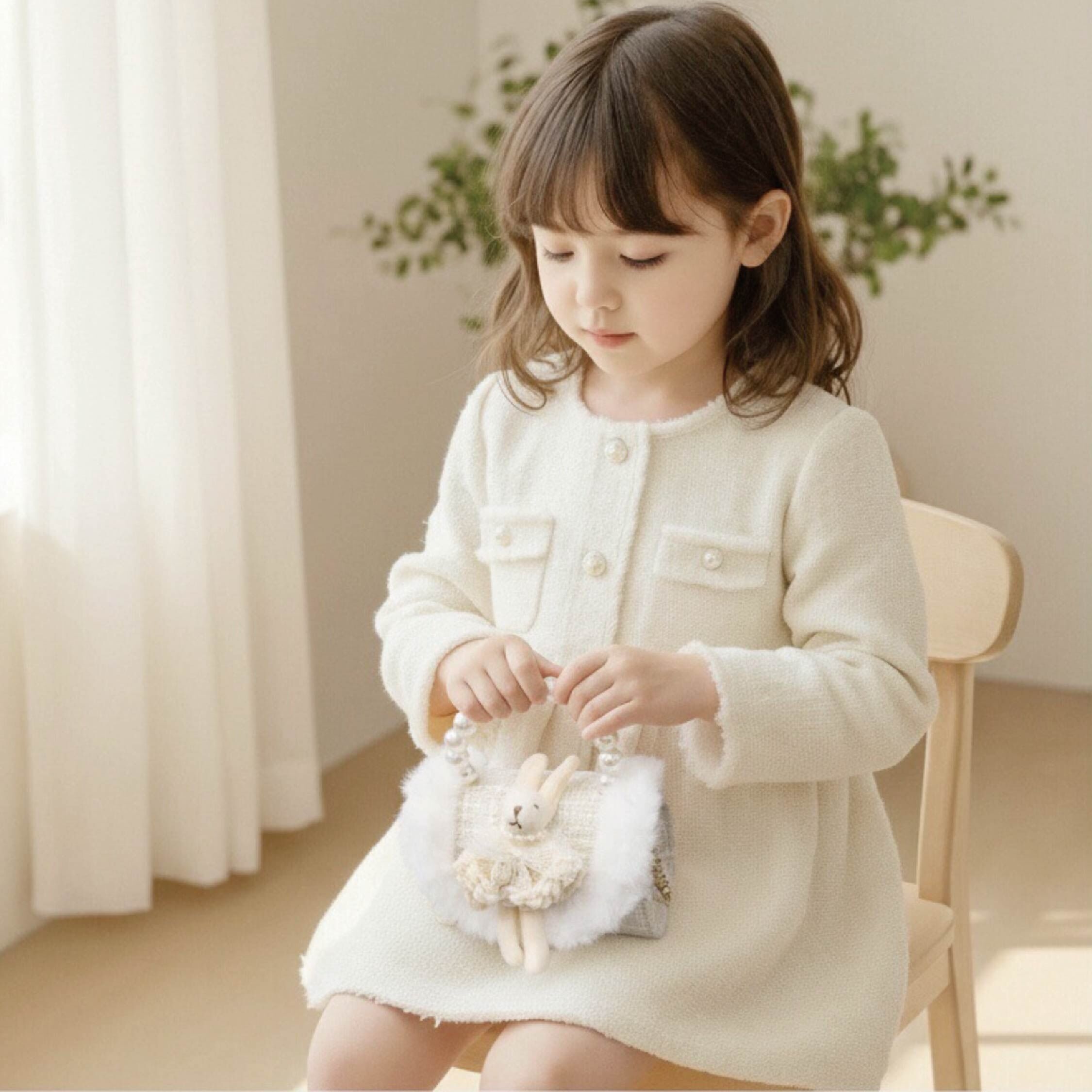 【JA2239】冬季毛絨兔兔毛呢小提包 / 斜背包＊二色