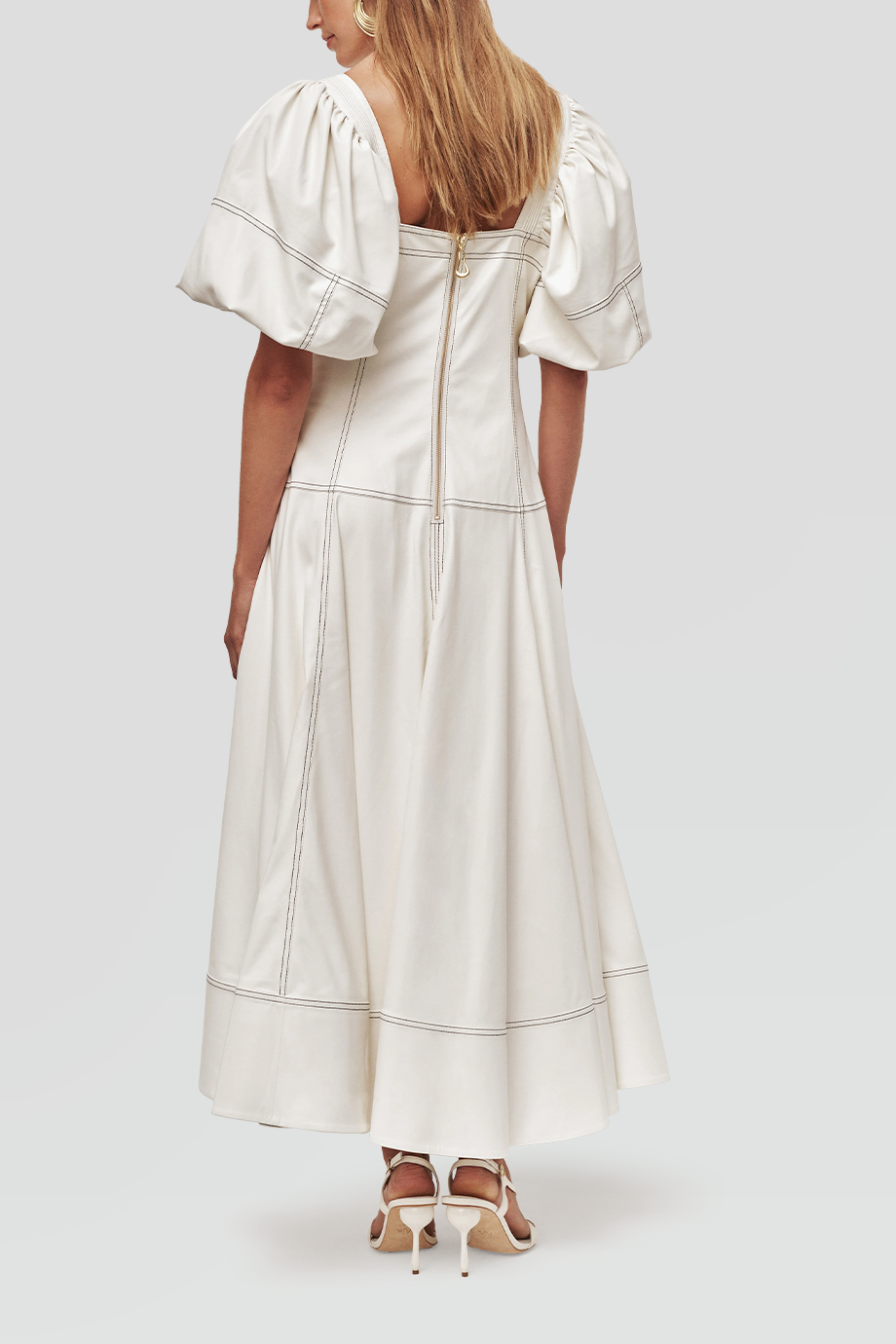 Aje｜ETHER 素皮革澎袖長洋裝