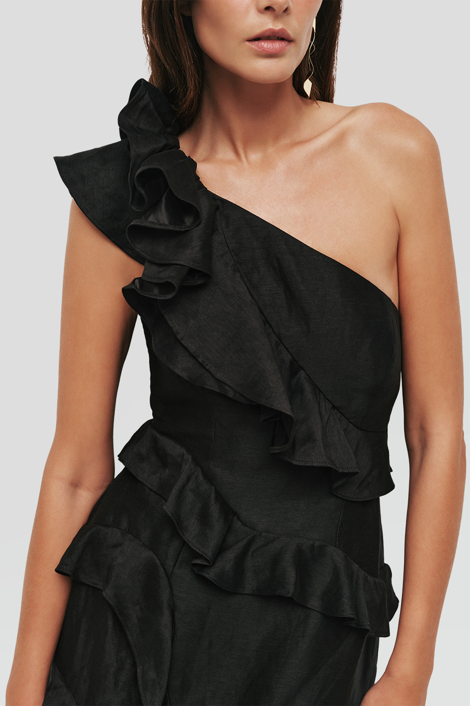 Aje｜ARLEY 單肩層次荷葉長洋裝