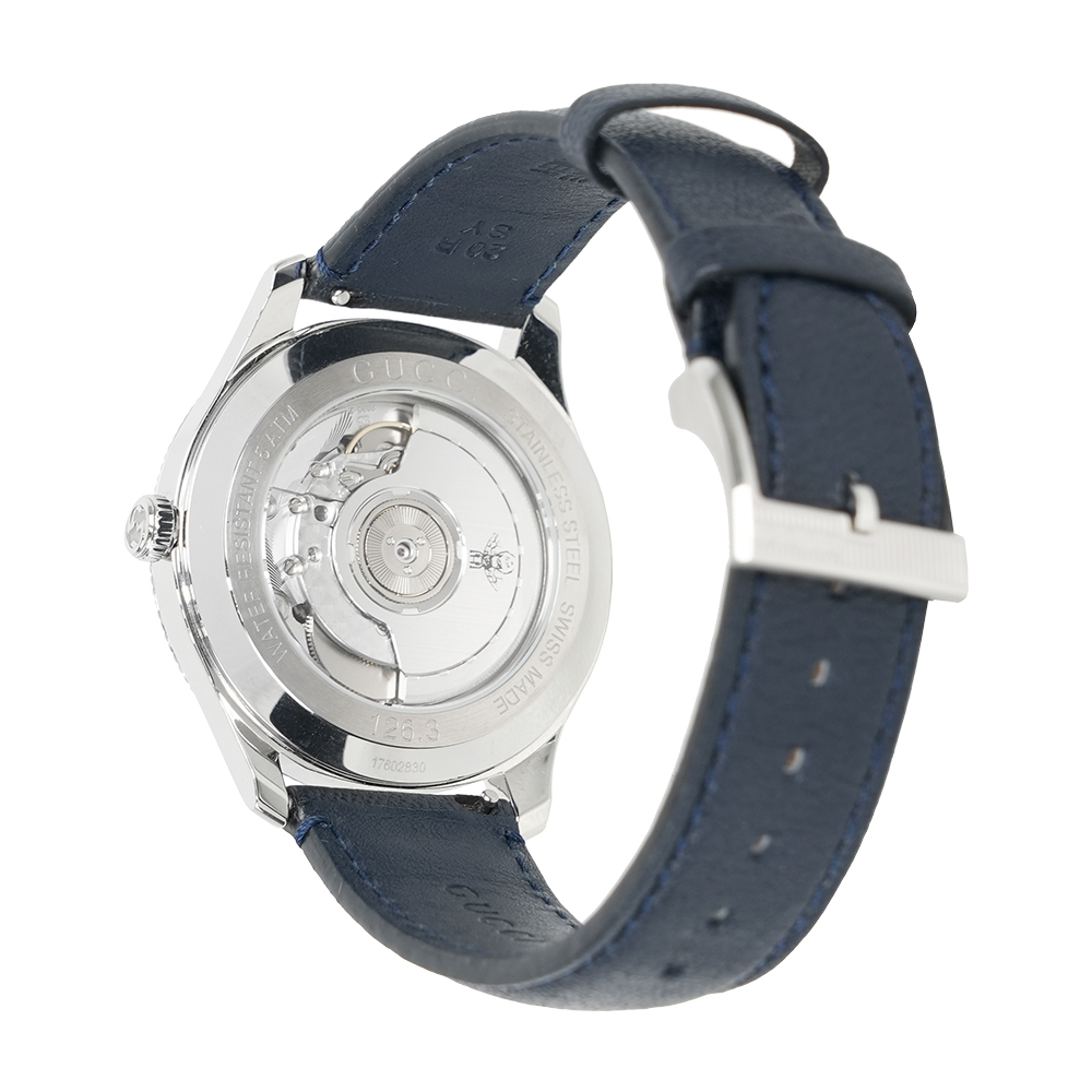 【GUCCI】G-Timeless 虎頭及蜜蜂星星圖案機械錶(深藍色)